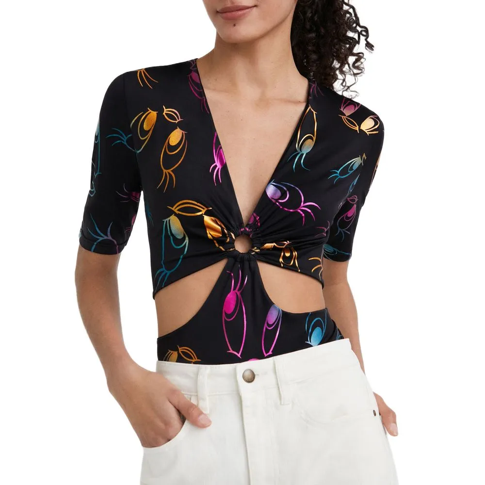 Desigual Women's Black Elastane Tops & T-Shirt