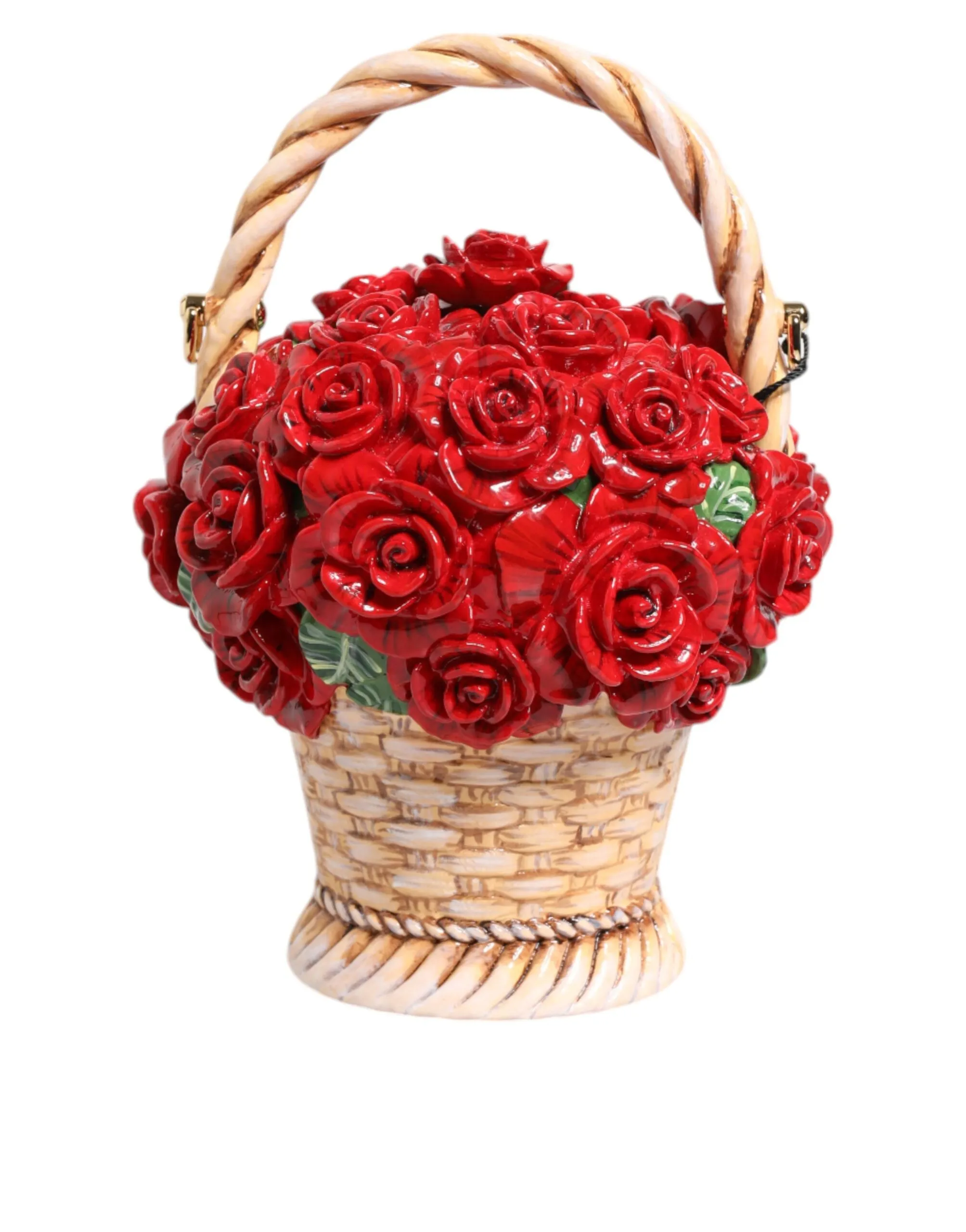 Dolce & Gabbana Women's Beige Red Bouquet Flower Wicker Basket Dolce Box Bag