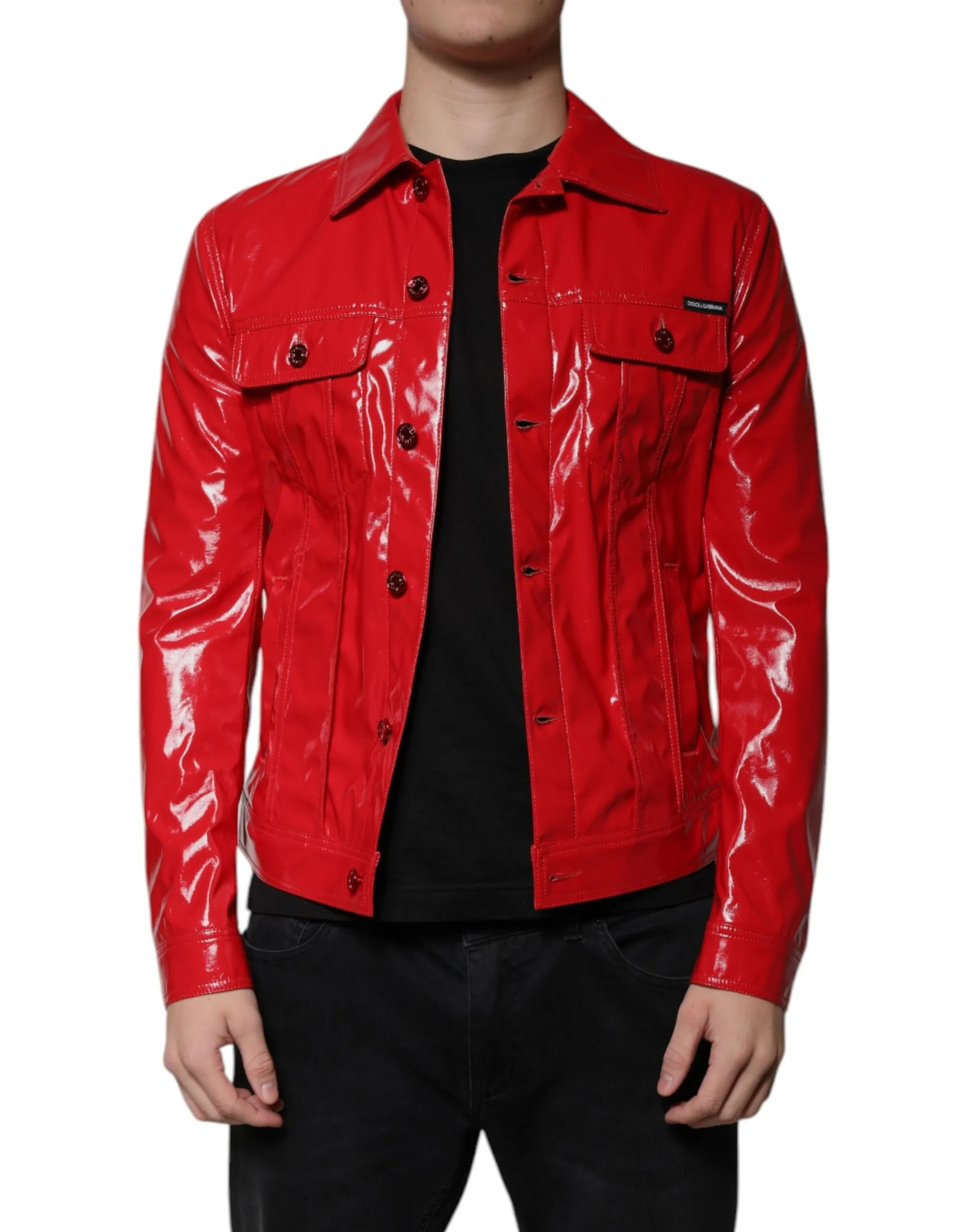Dolce & Gabbana Men's Red Polyester Button Down Collared Jacket