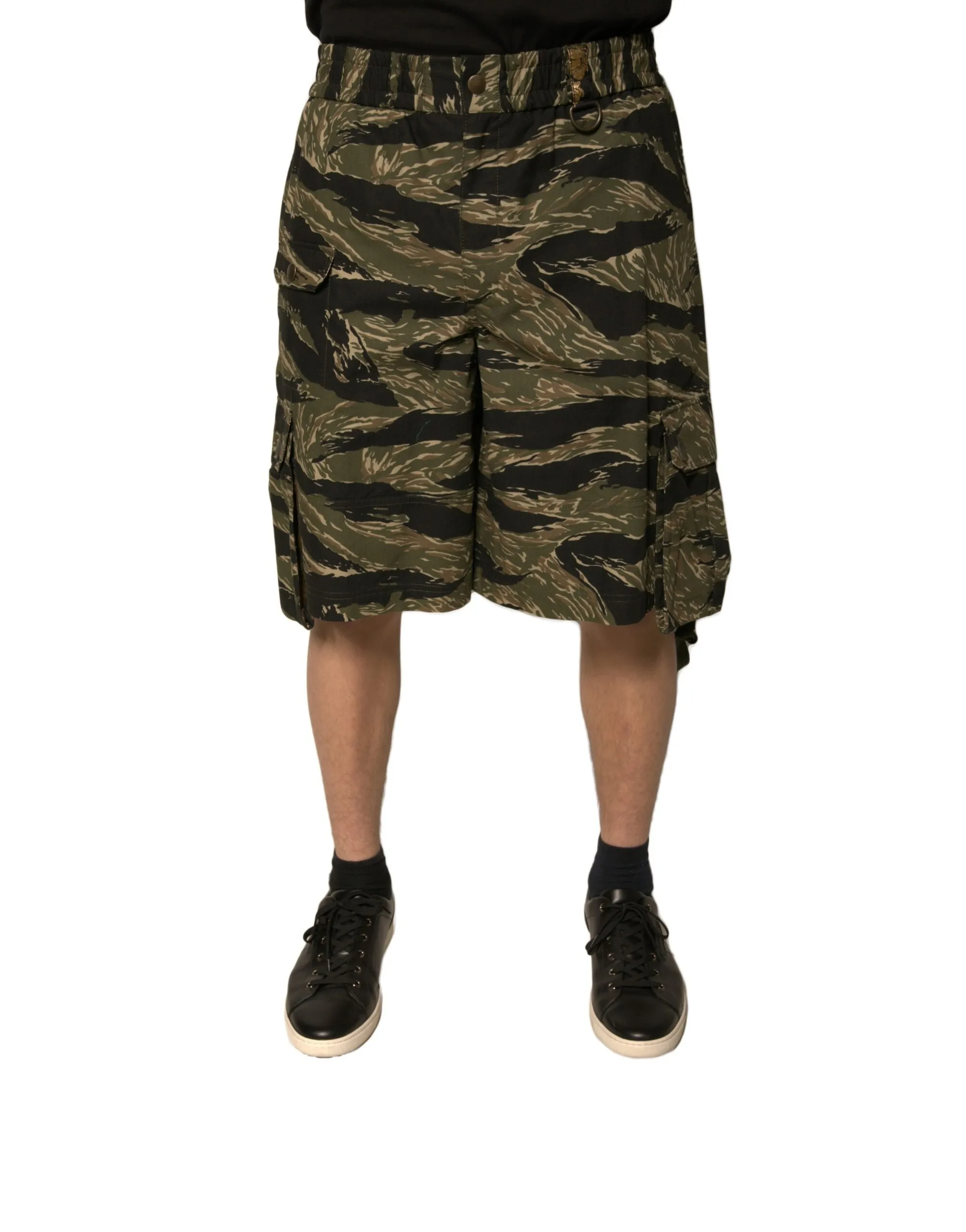Dolce & Gabbana Men's Black Gold Patterned Cotton Bermuda Shorts