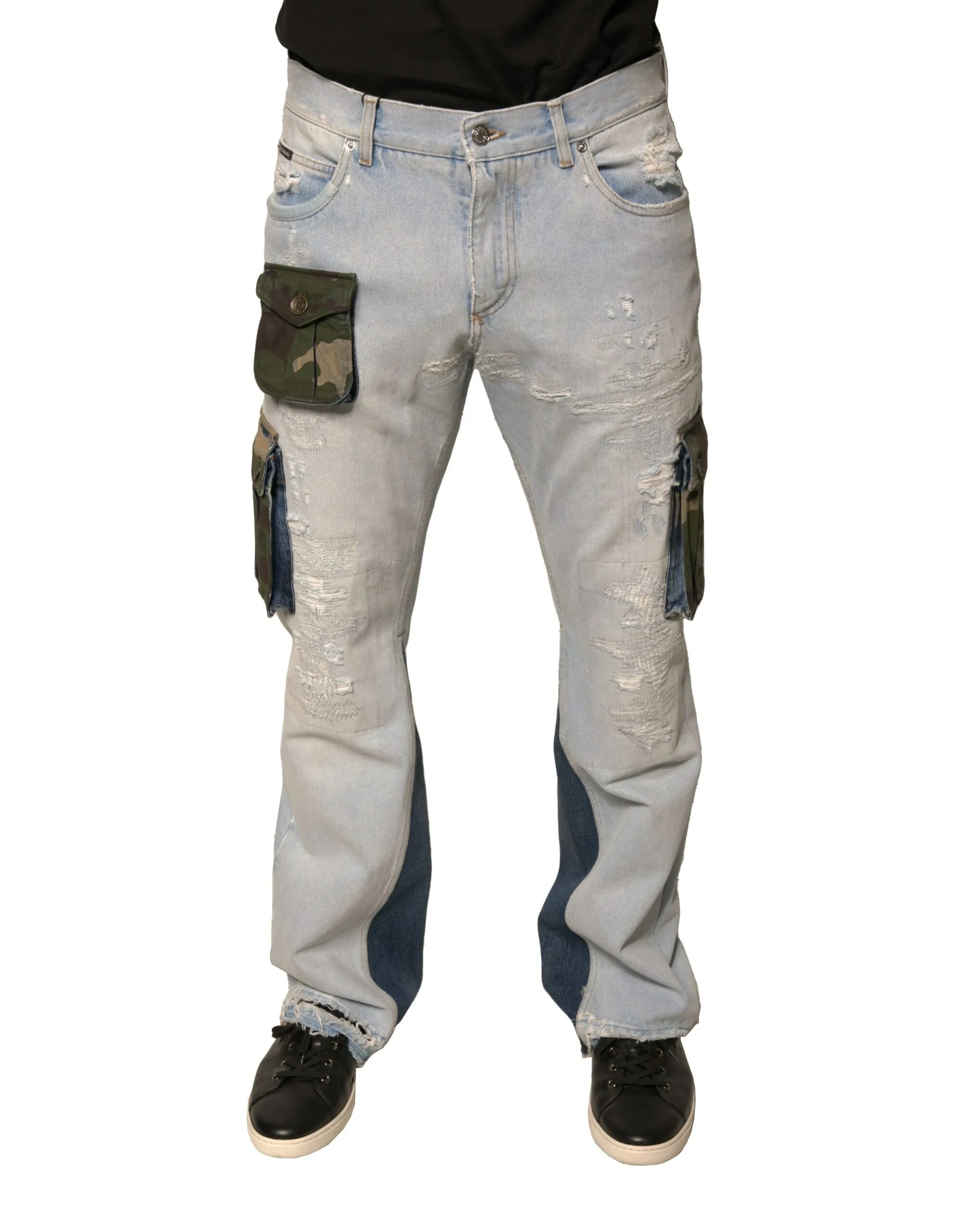 Dolce & Gabbana Men's Light Blue Cotton Cargo Straight Denim Jeans