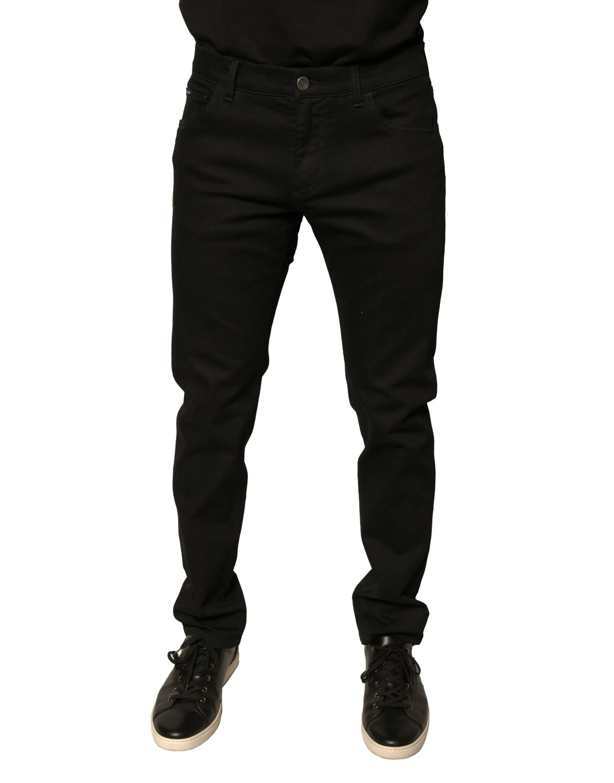 Dolce & Gabbana Men's Black Floral Cotton Stretch Slim Denim Jeans