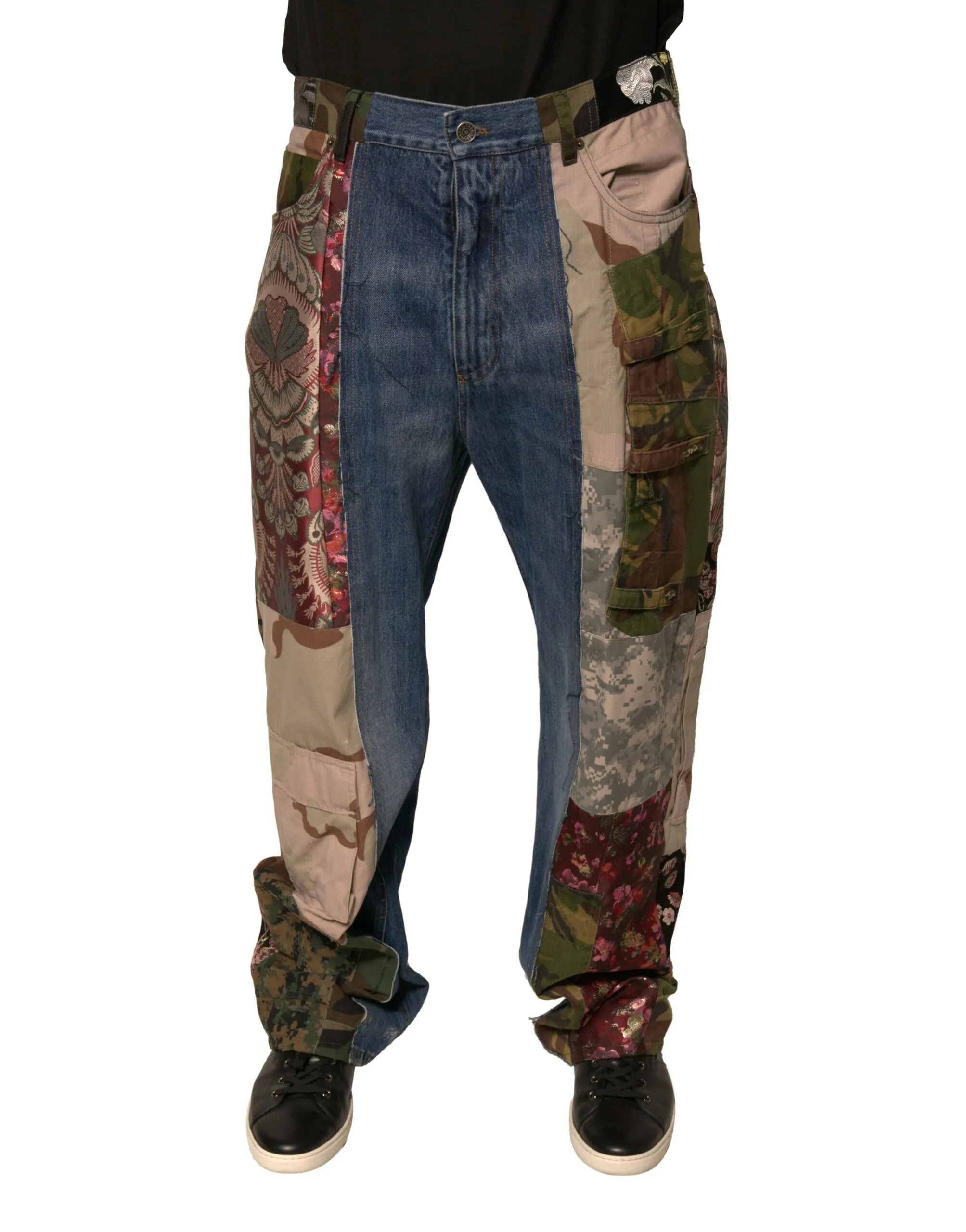 Dolce & Gabbana Men's Blue Patchwork Cotton Straight Denim Jeans