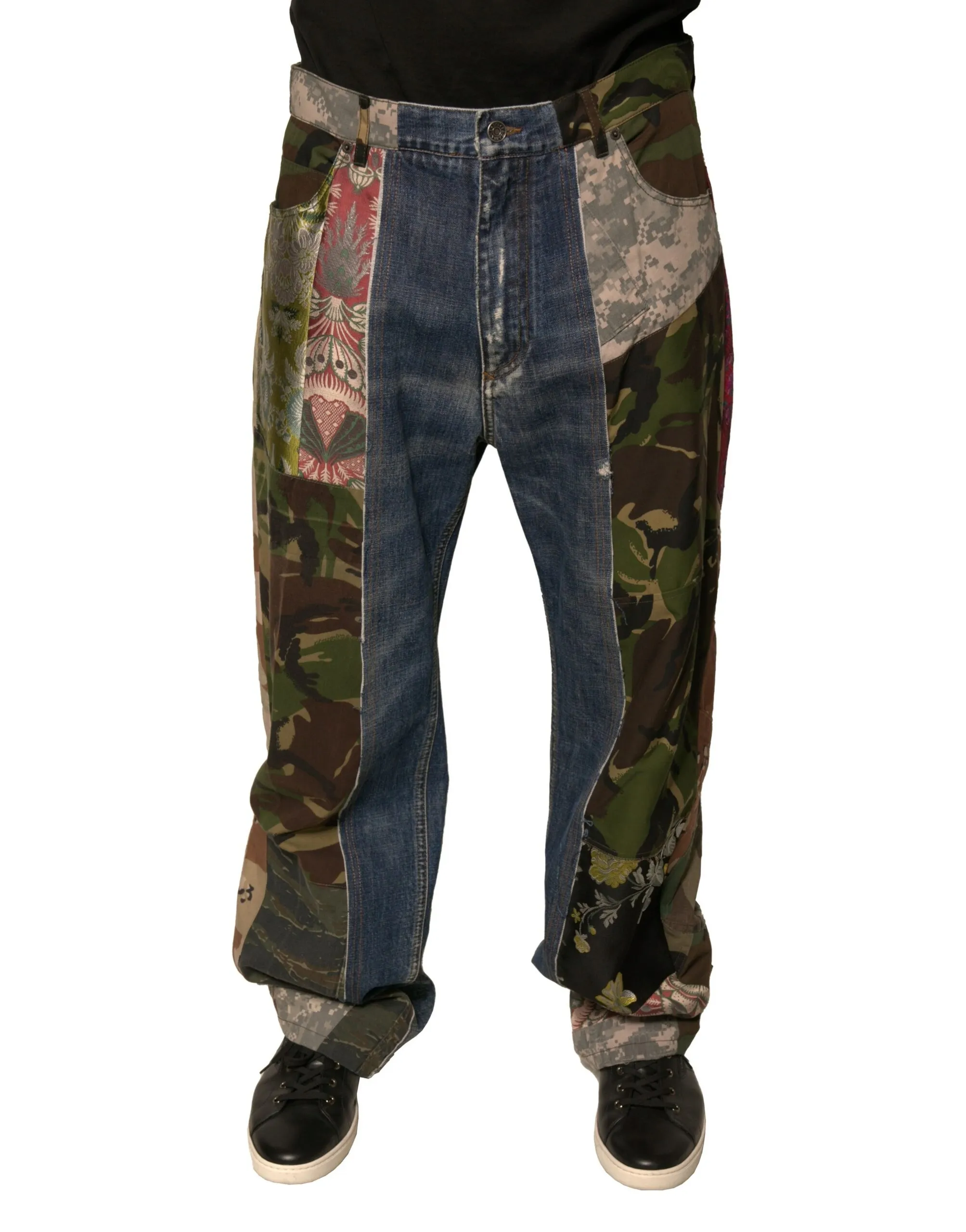 Dolce & Gabbana Men's Blue Patchwork Cotton Straight Denim Jeans