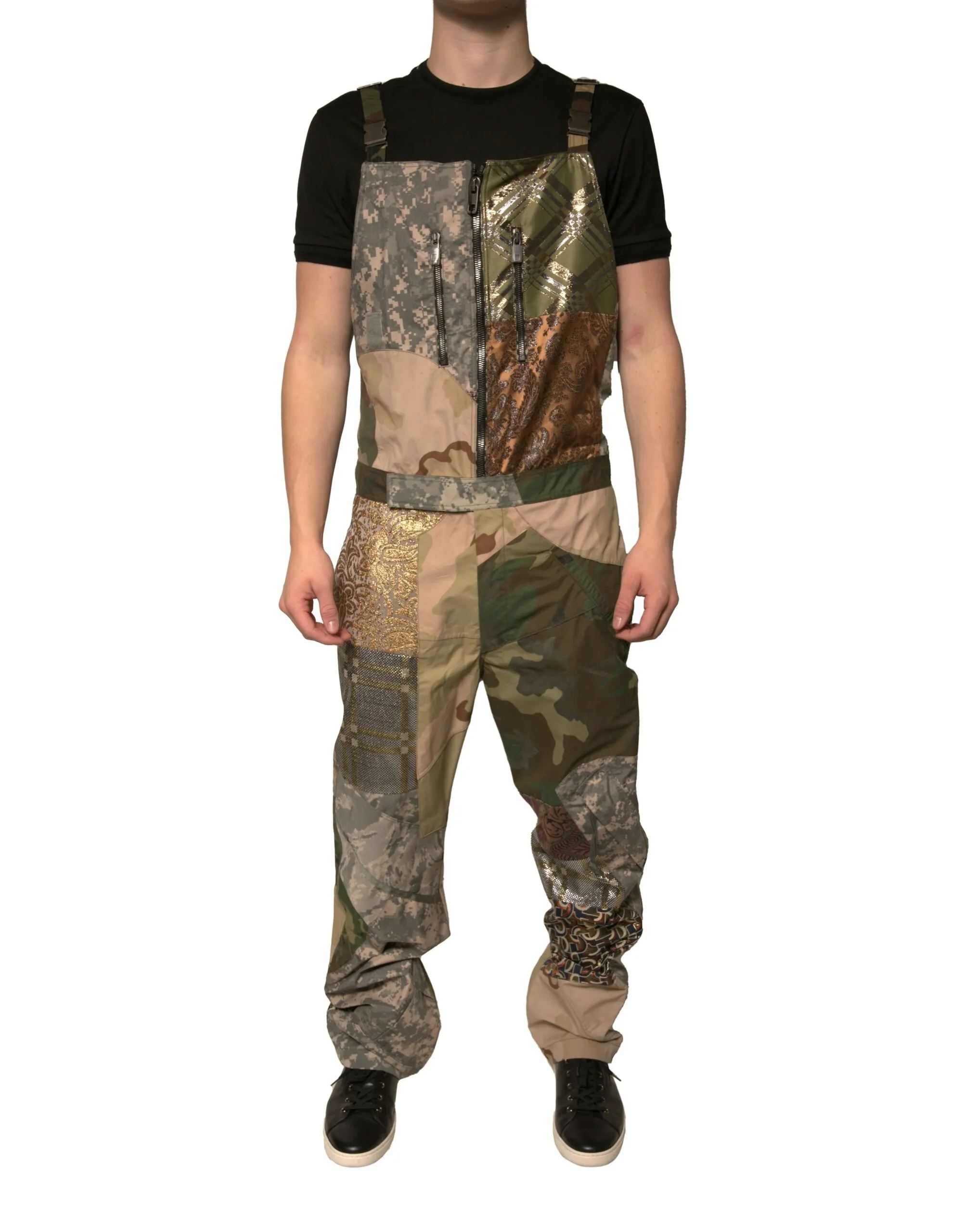 Dolce & Gabbana Men's Multicolor Patchwork Camouflage Overall Pants