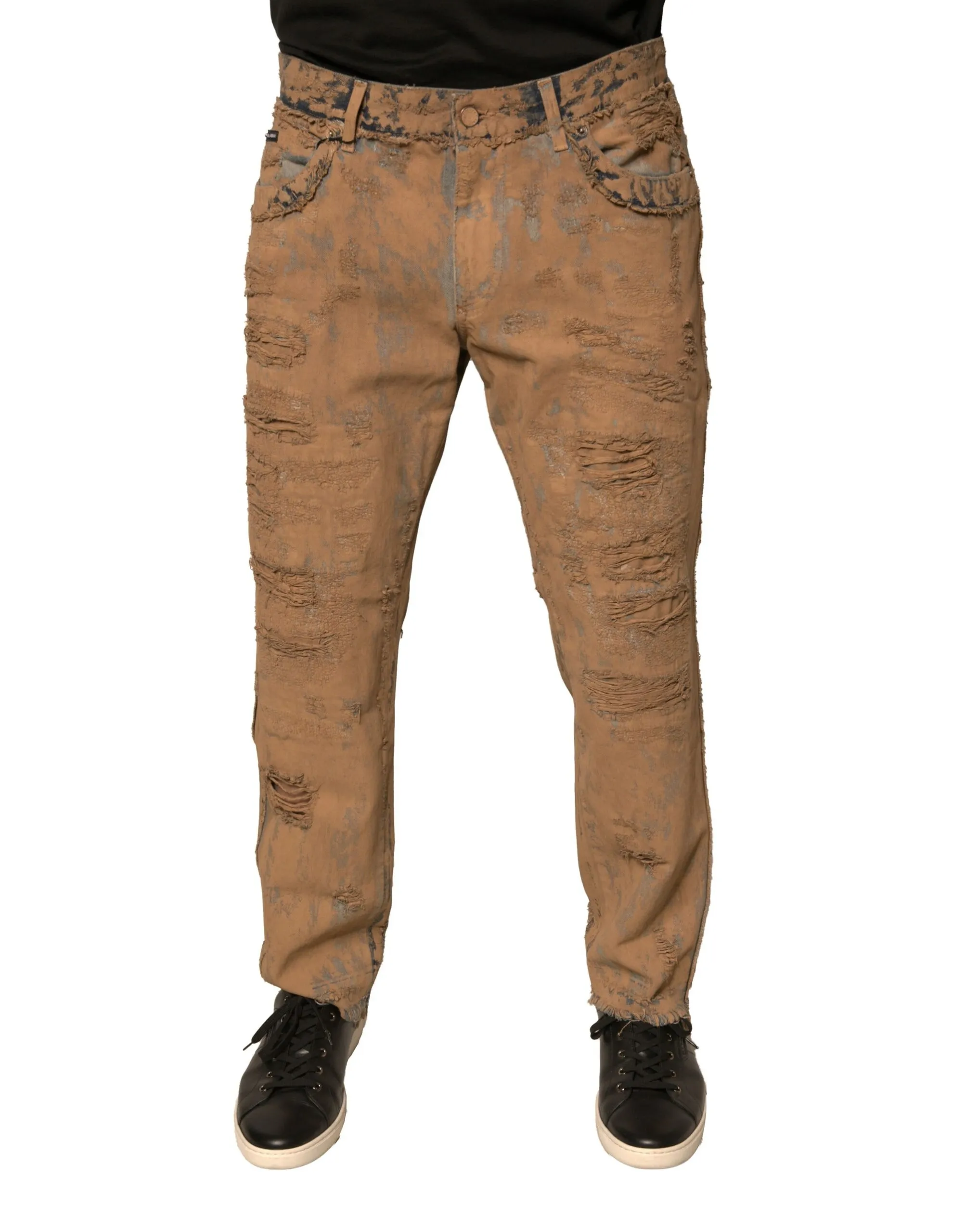 Dolce & Gabbana Men's Brown Tattered Cotton Skinny Denim Jeans
