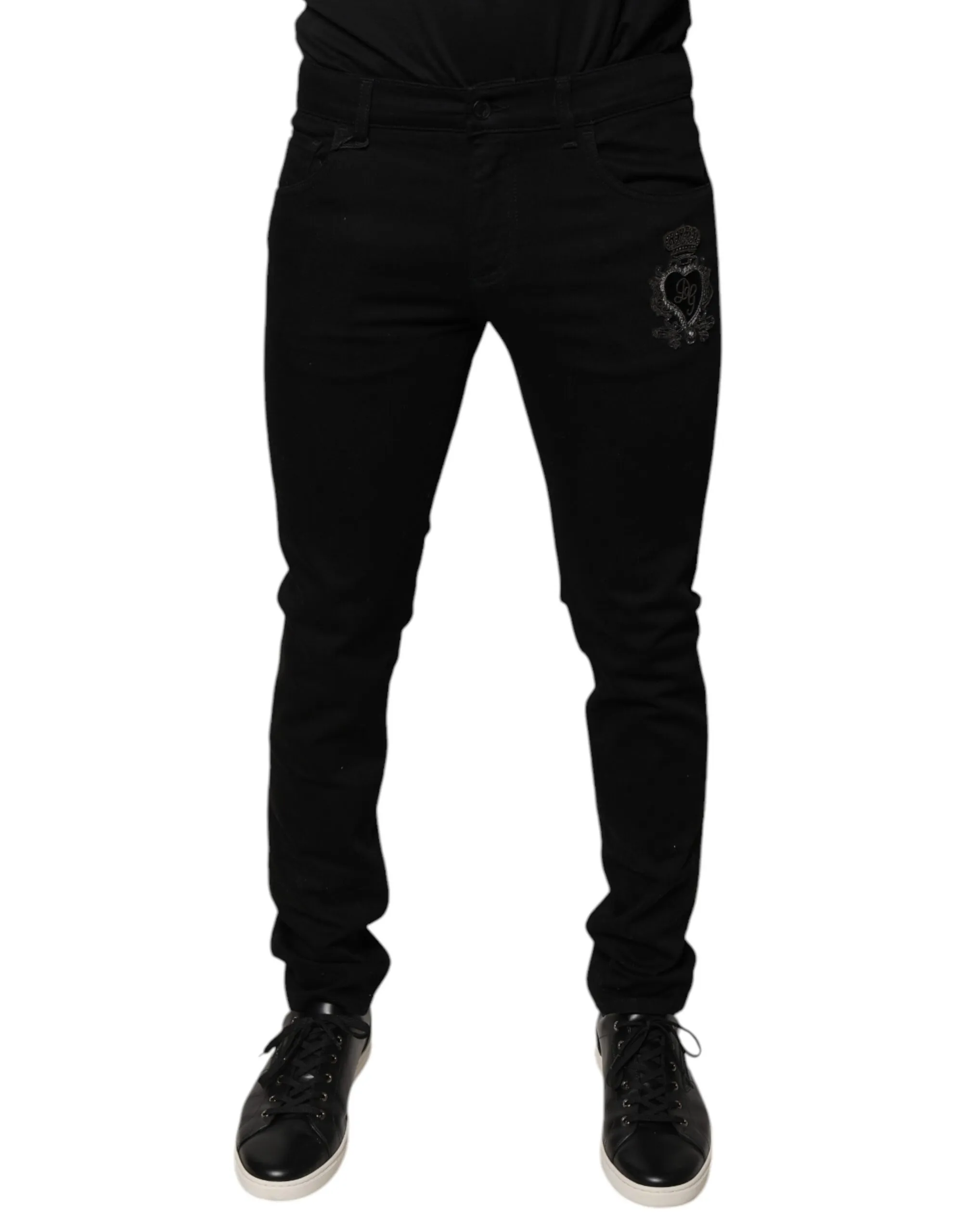 Dolce & Gabbana Men's Black DG Crown Logo Cotton Skinny Denim Jeans