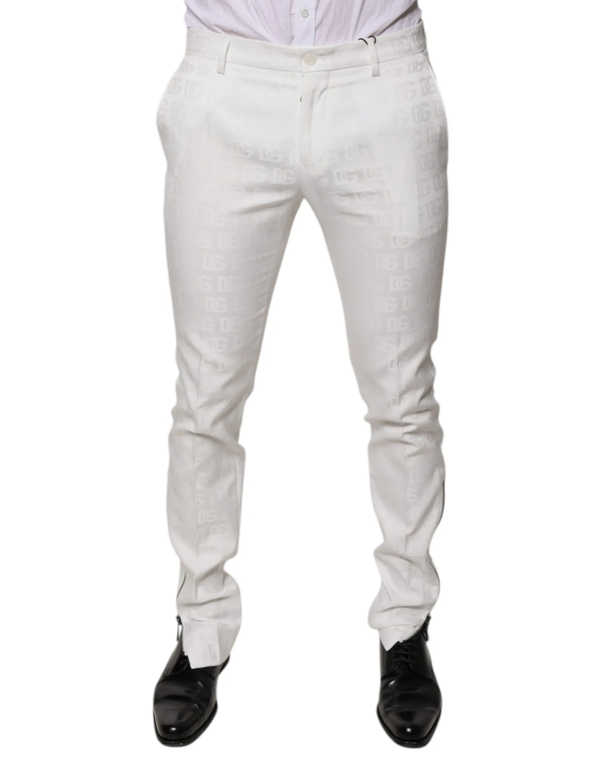 Dolce & Gabbana Men's White Cotton Tapered Formal Dress Pants