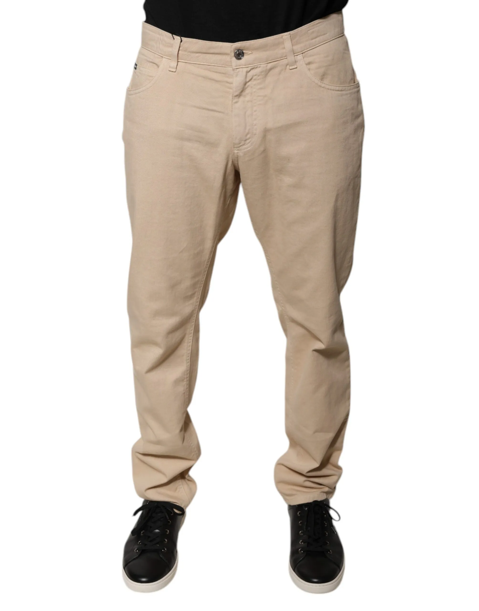Dolce & Gabbana Men's Beige Cotton Mid Waist Skinny Denim Jeans