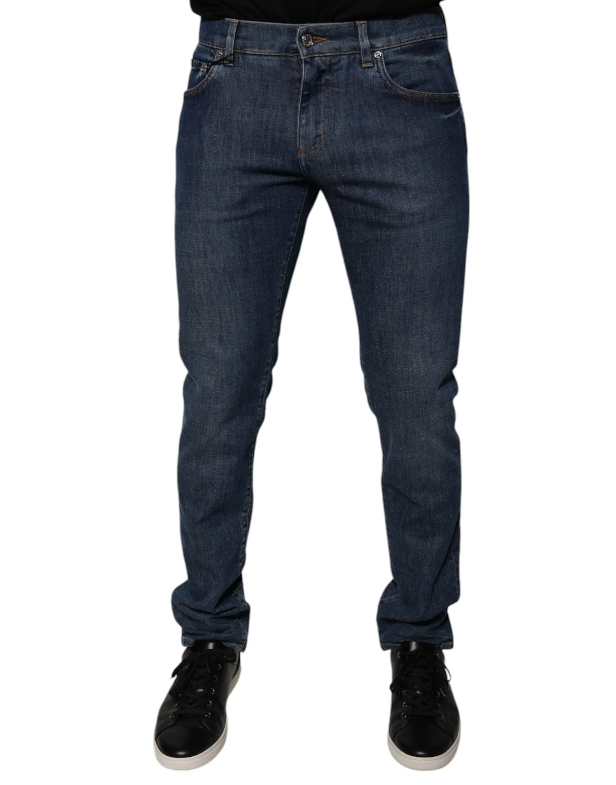 Dolce & Gabbana Men's Dark Blue Cotton Logo Skinny Denim Jeans