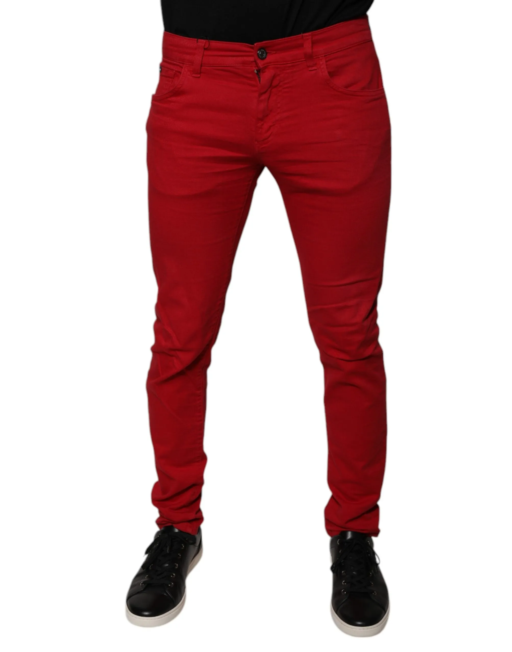 Dolce & Gabbana Men's Red Crown Logo Cotton Skinny Denim Jeans