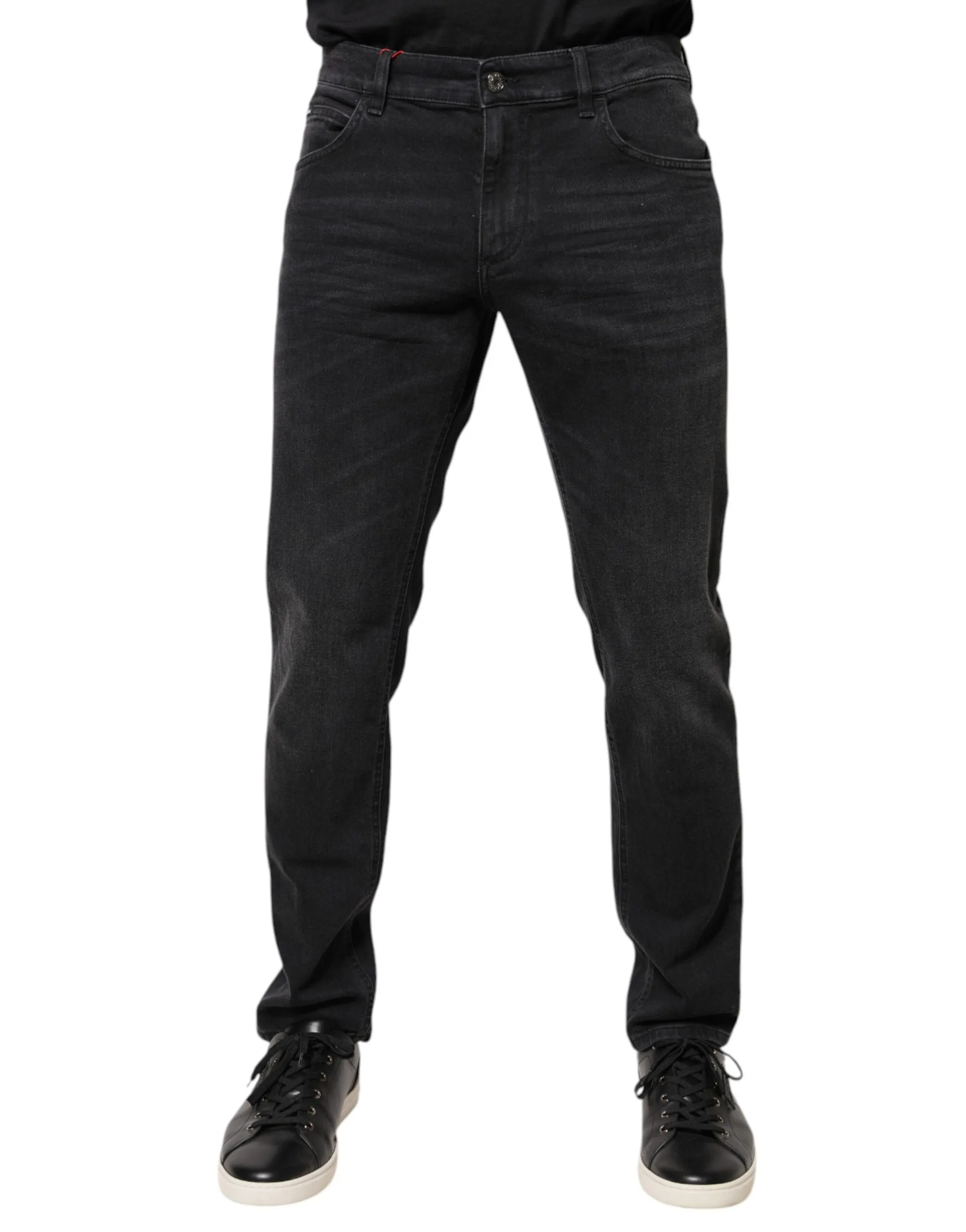 Dolce & Gabbana Men's Black Cotton Logo Plaque Regular Denim Jeans