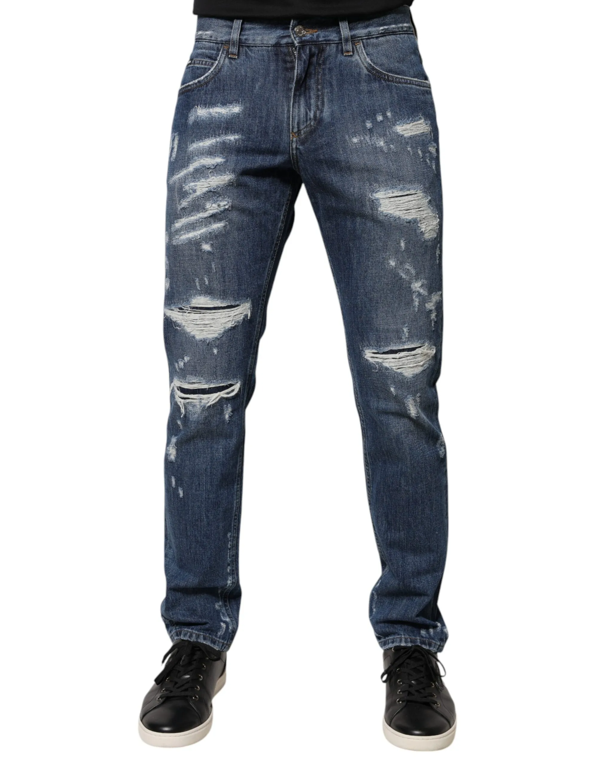 Dolce & Gabbana Men's Blue Cotton Tattered Skinny Denim Jeans