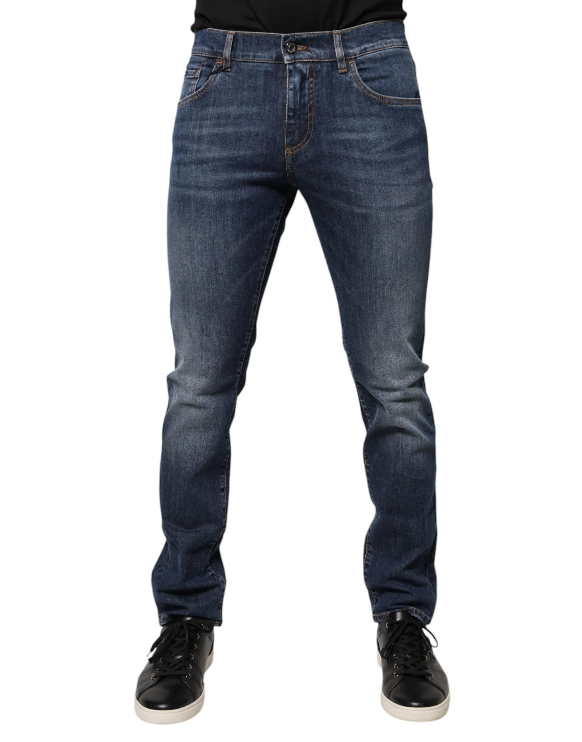 Dolce & Gabbana Men's Blue Cotton DG Crown Slim Fit Denim Jeans