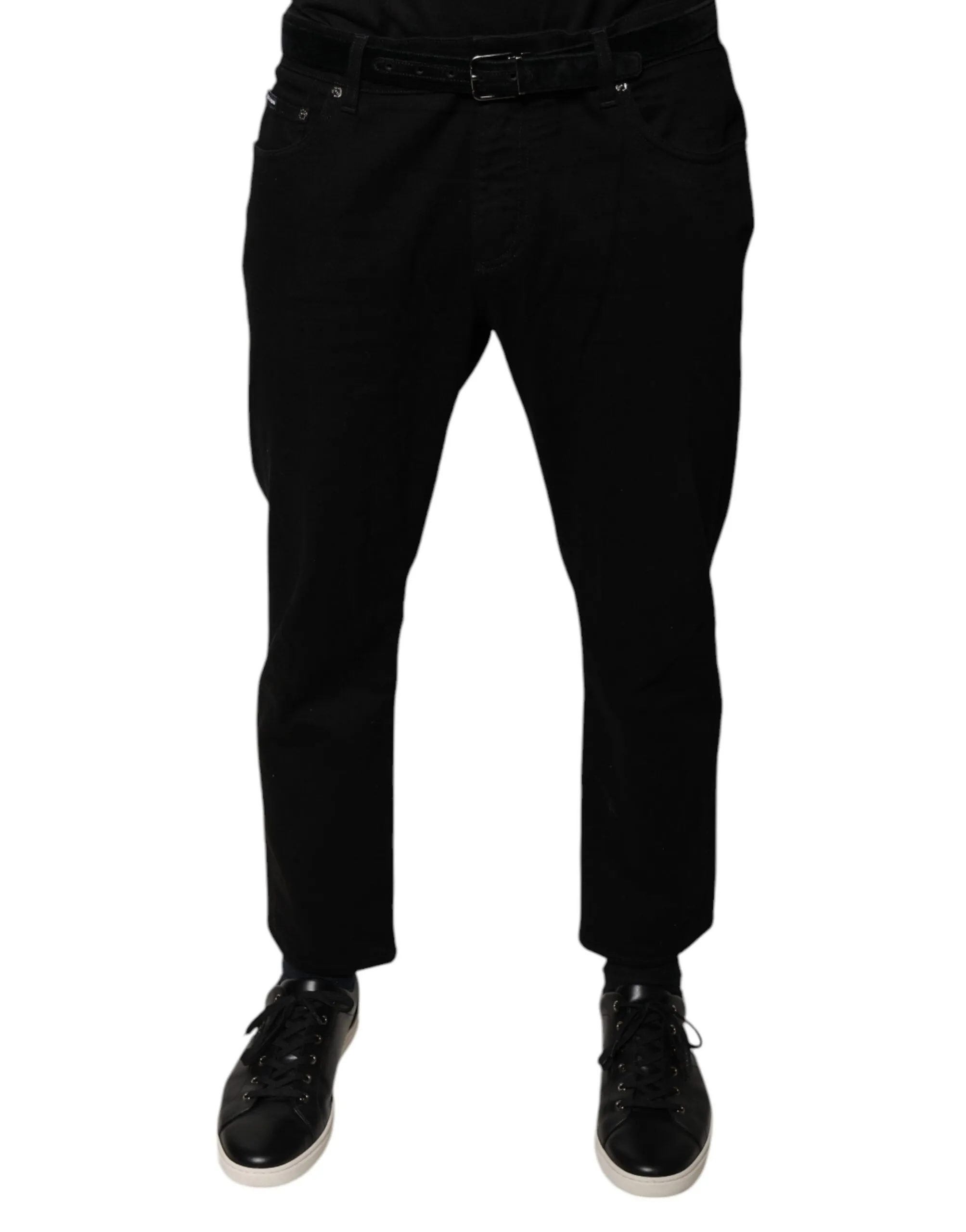 Dolce & Gabbana Men's Black Cotton Stretch Logo Skinny Denim Jeans