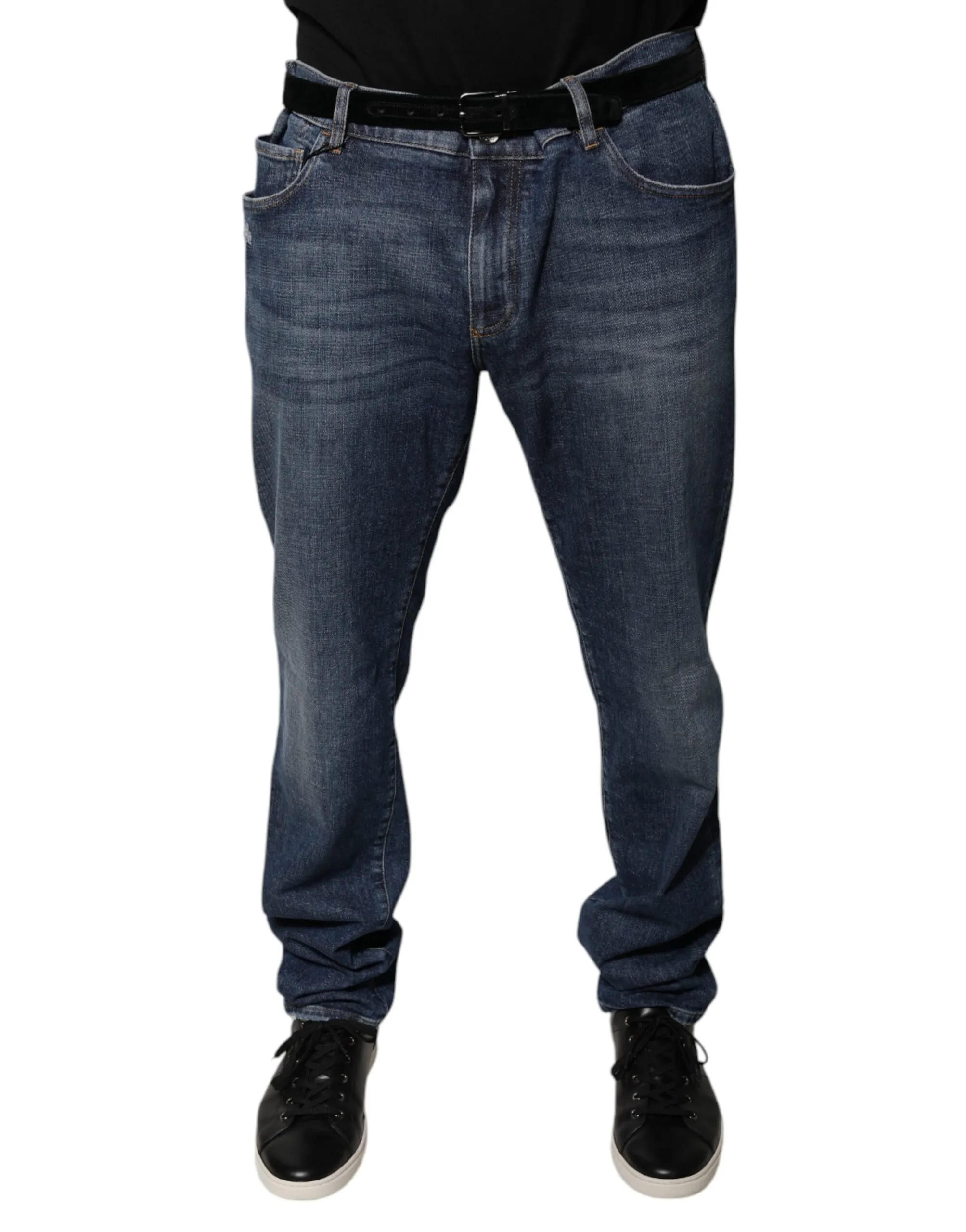 Dolce & Gabbana Men's Dark Blue Cotton Logo Skinny Denim Jeans