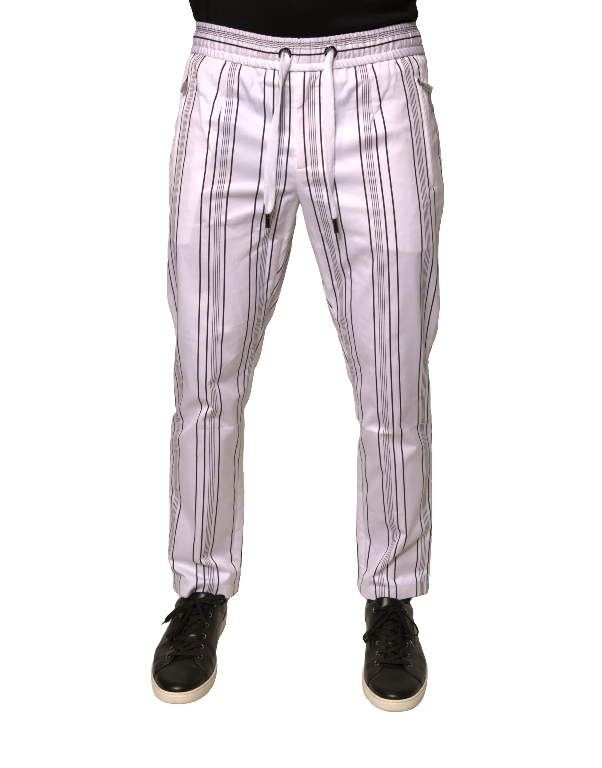 Dolce & Gabbana Men's White Stripe Cotton Dress Skinny Pants