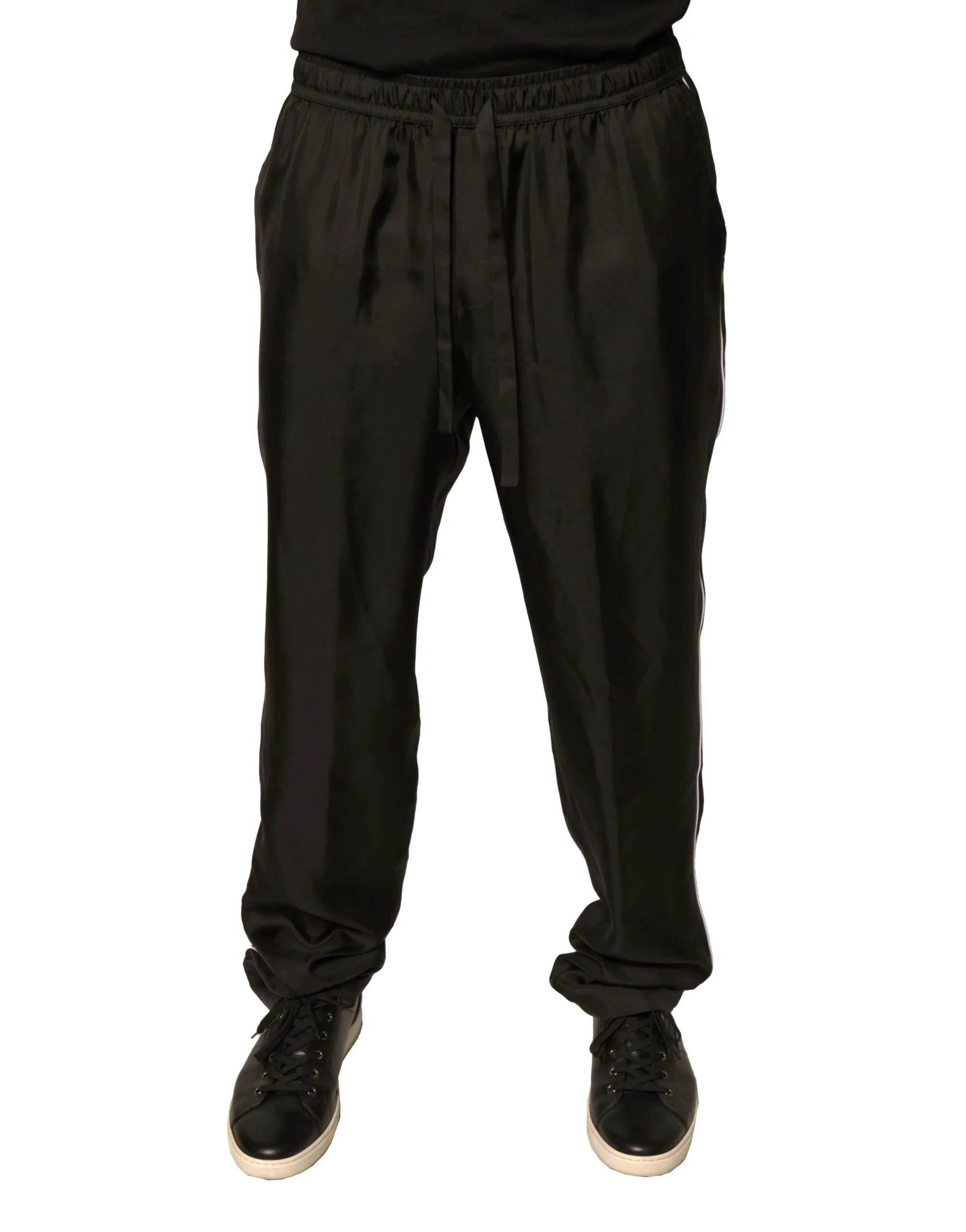 Dolce & Gabbana Men's Black DG Logo Silk Jogger Sweatpants Pants