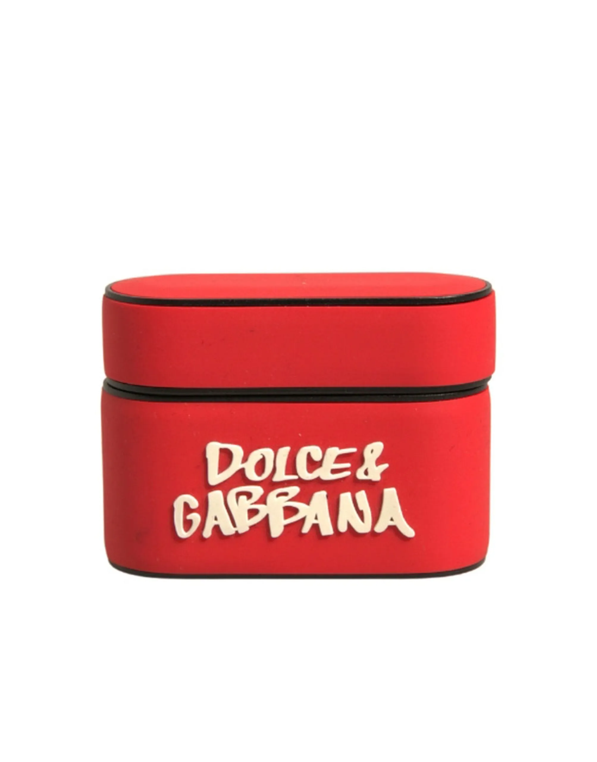 Dolce & Gabbana Men's Red PVC Embossed Logo Plaque Holder Airpods Case
