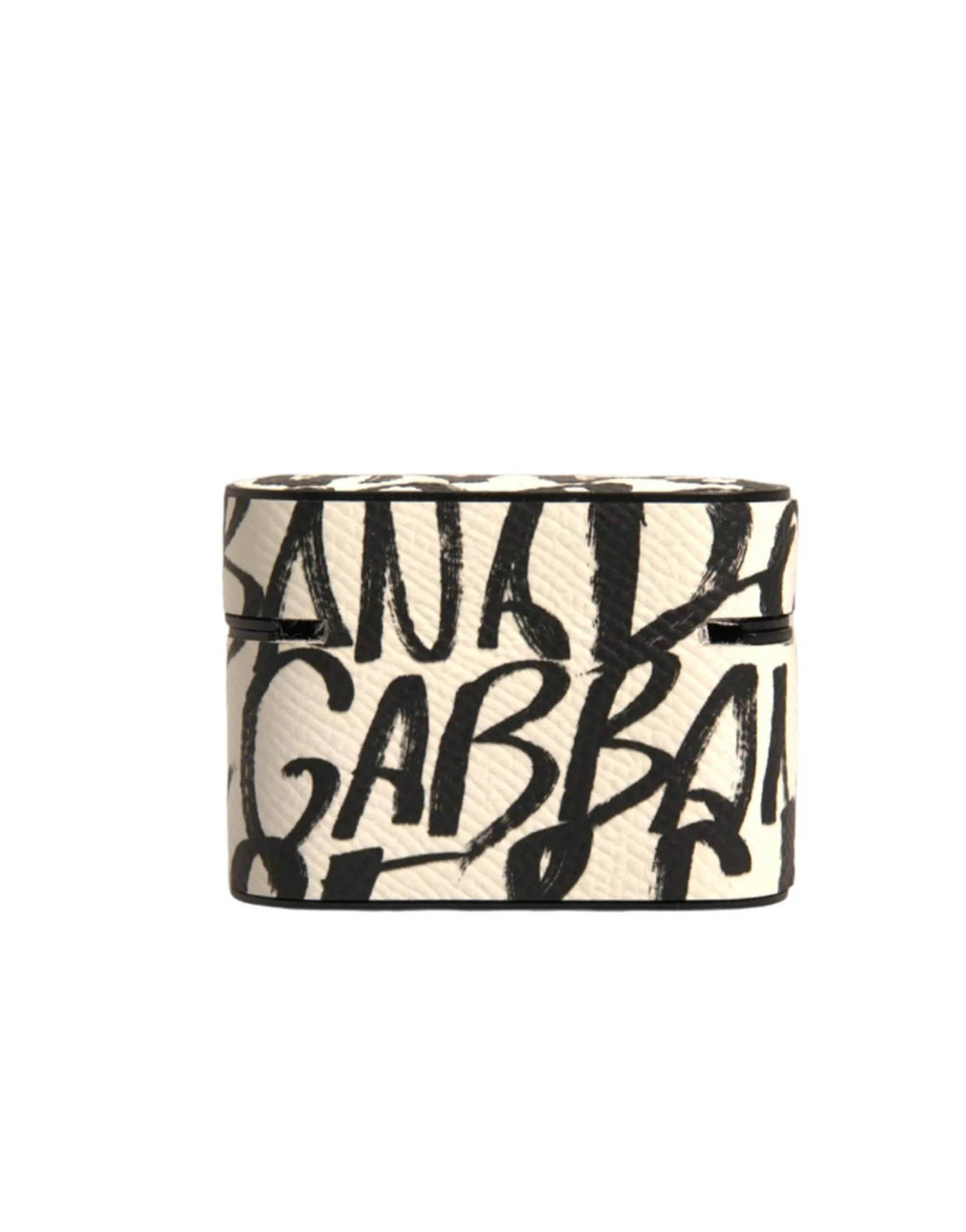 Dolce & Gabbana Men's Black White Leather Scribble Embossed Logo Airpods Case