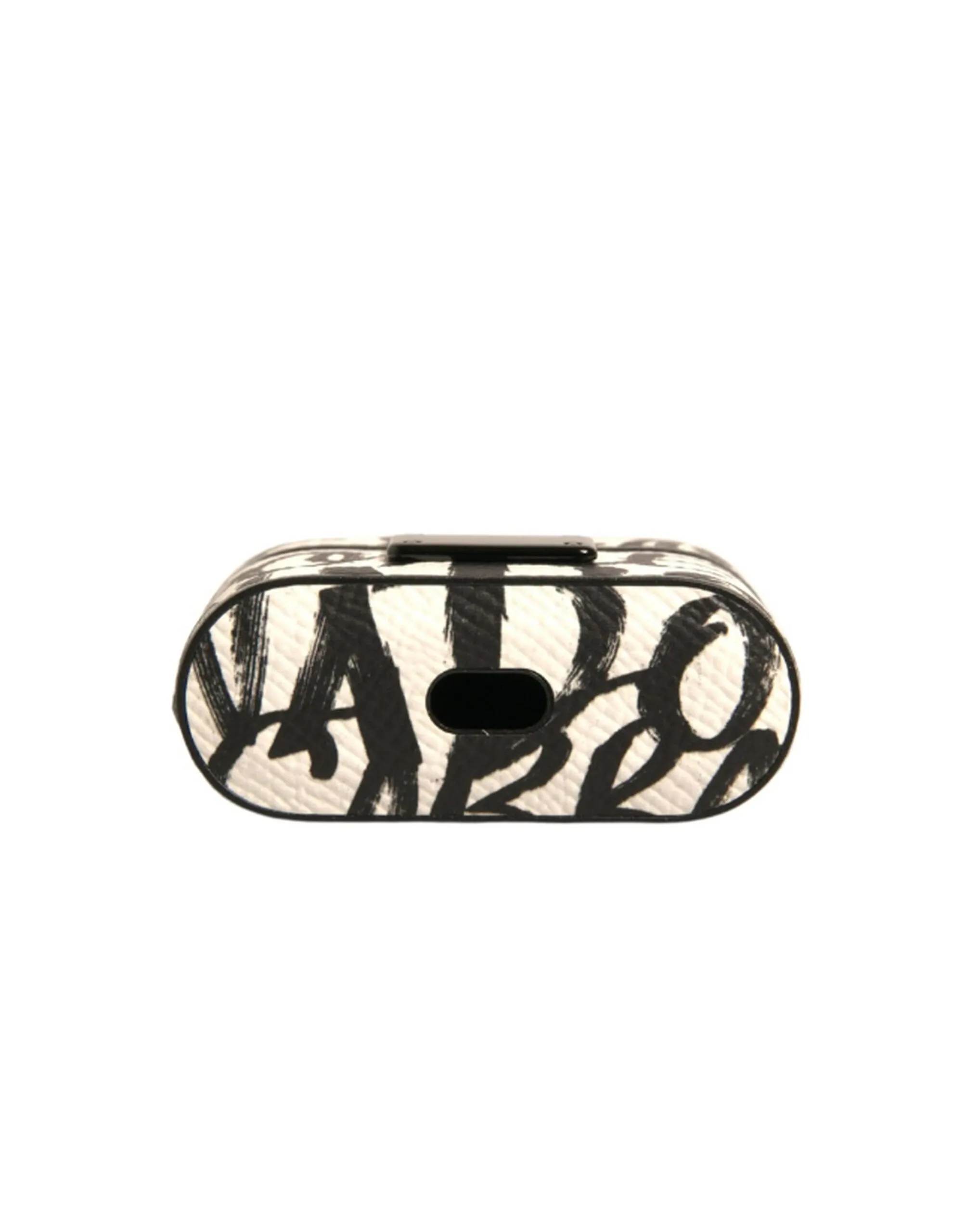Dolce & Gabbana Men's Black White Leather Scribble Embossed Logo Airpods Case