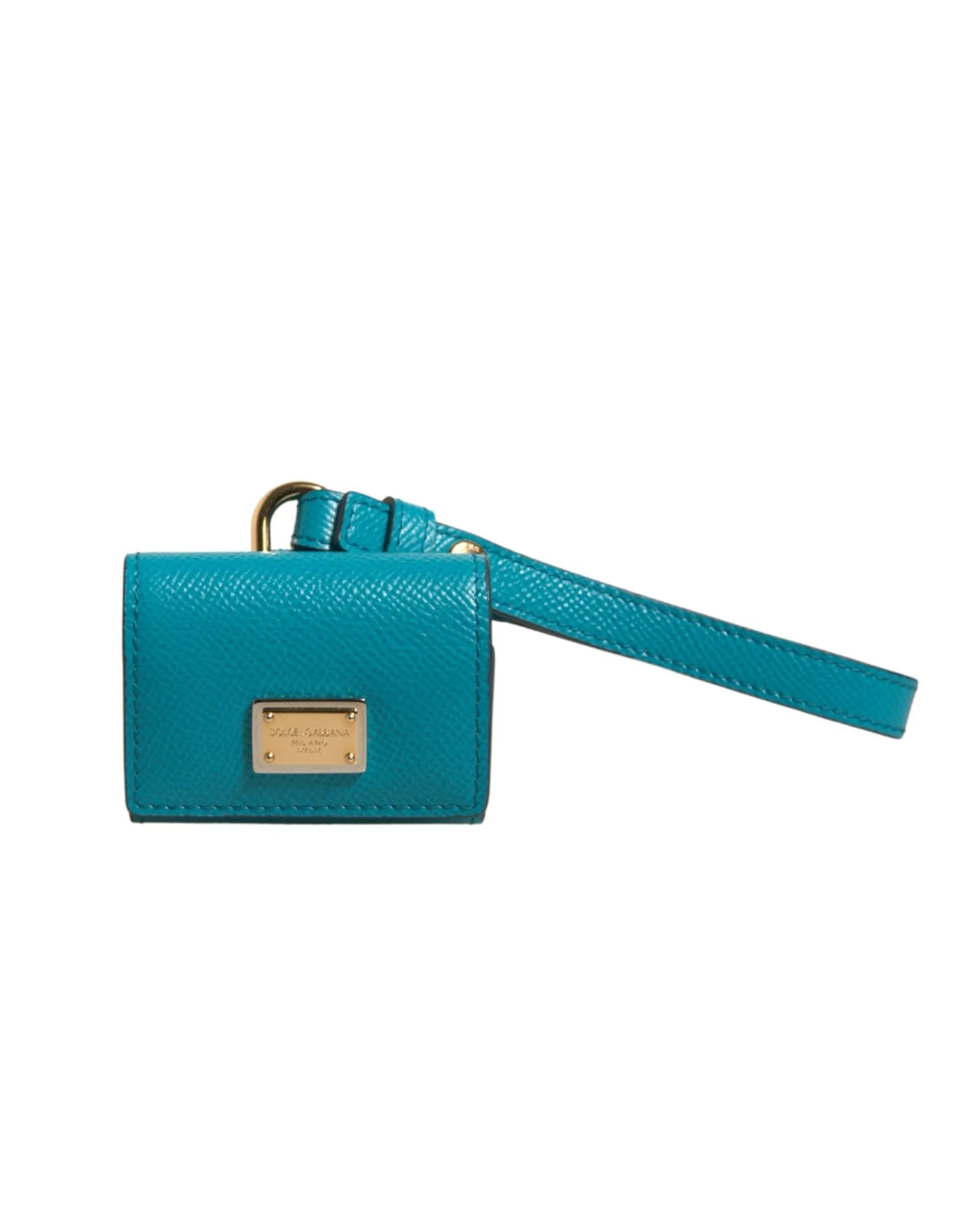 Dolce & Gabbana Men's Green Logo Plaque Leather Gold Metal Strap Airpods Case