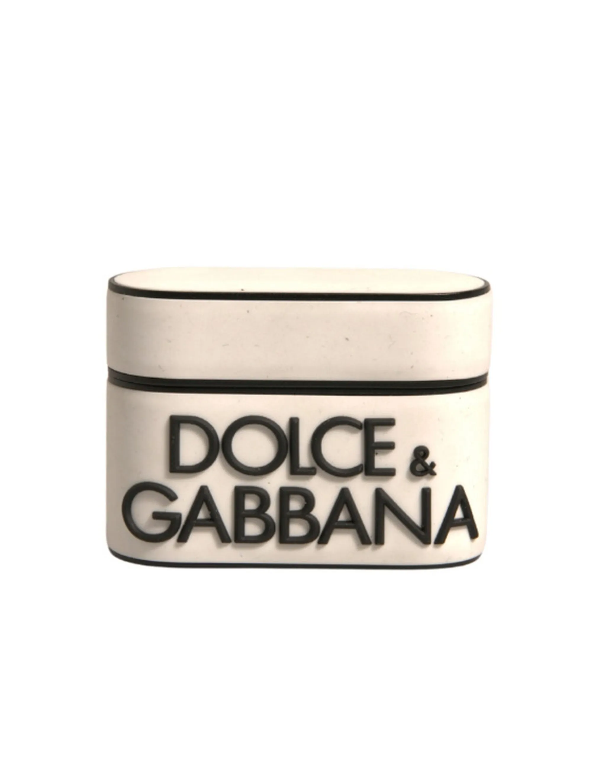 Dolce & Gabbana Men's White PVC Embossed Logo Plaque Holder Airpods Case