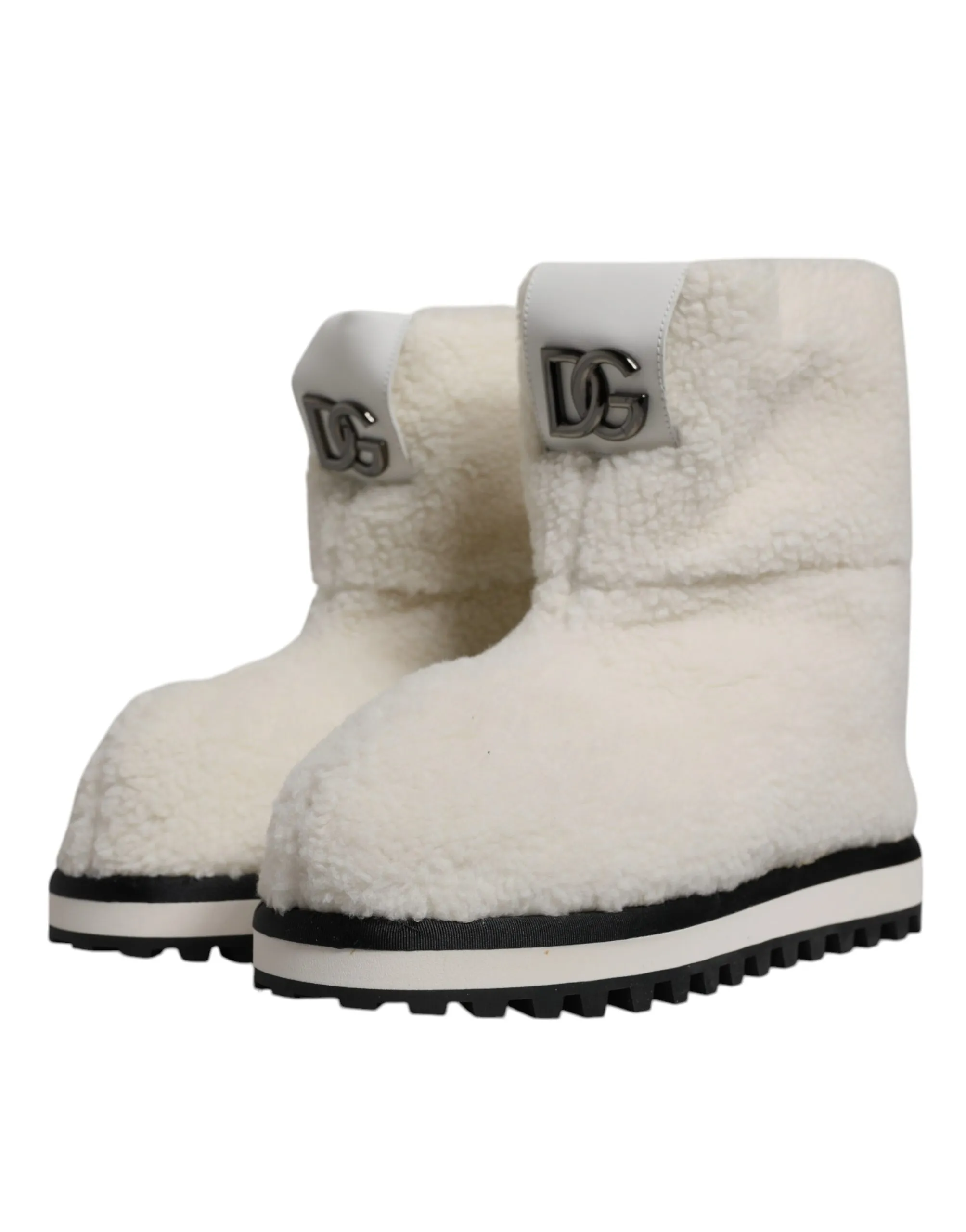 Dolce & Gabbana Men's White Plush Logo Padded Mid Calf Boots Shoes
