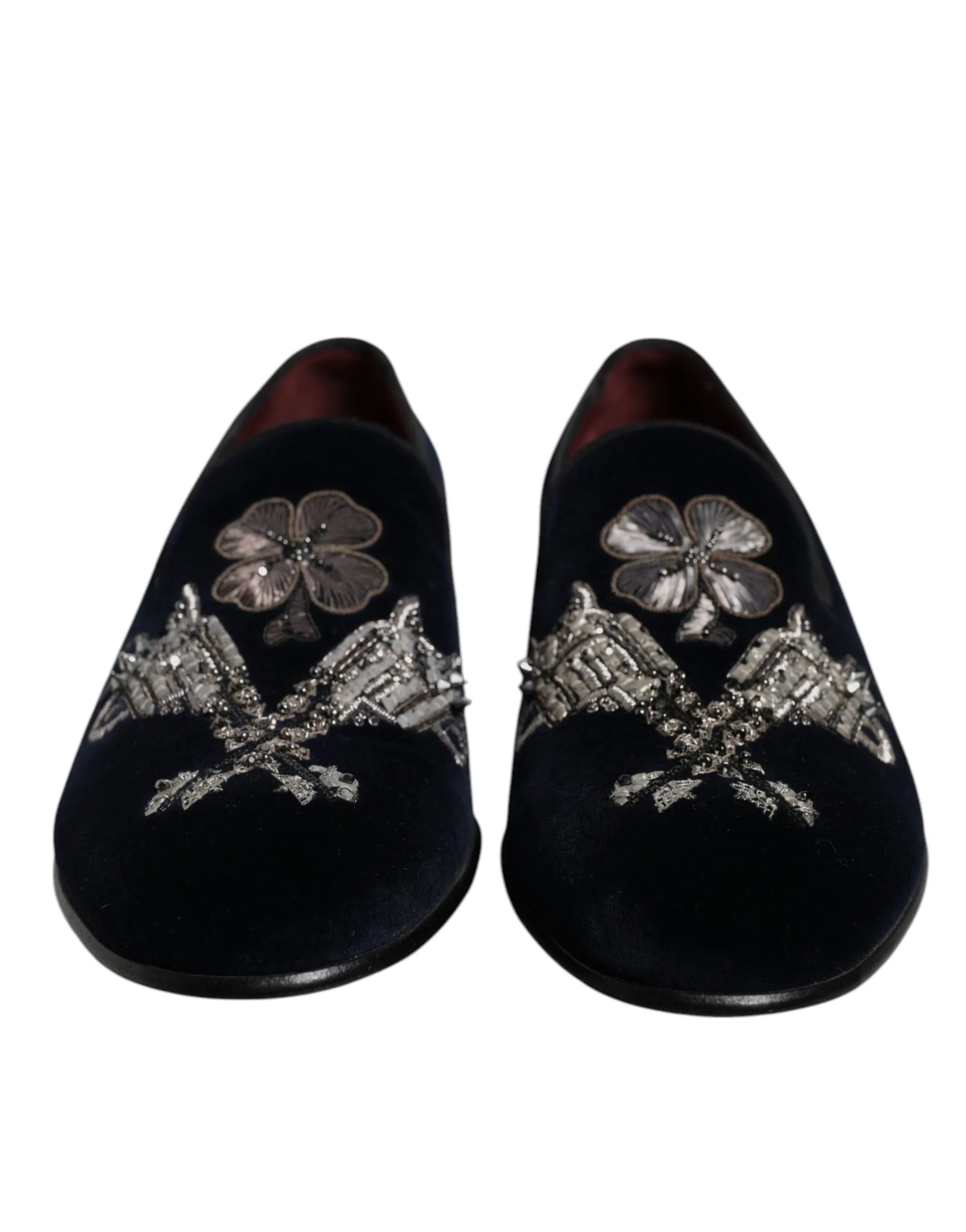 Dolce & Gabbana Men's Black Velvet Floral Gun Loafers Dress Shoes