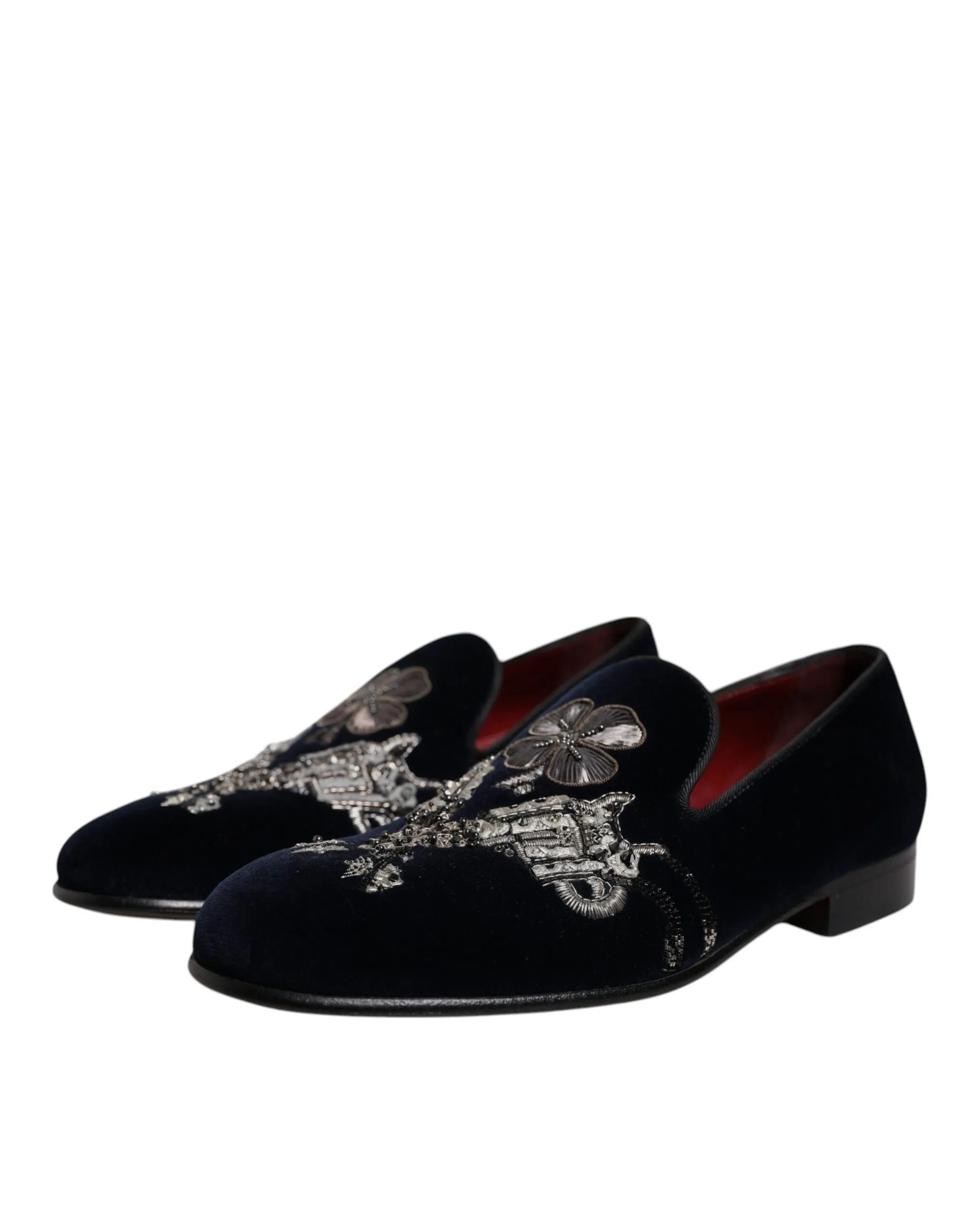 Dolce & Gabbana Men's Black Velvet Floral Gun Loafers Dress Shoes