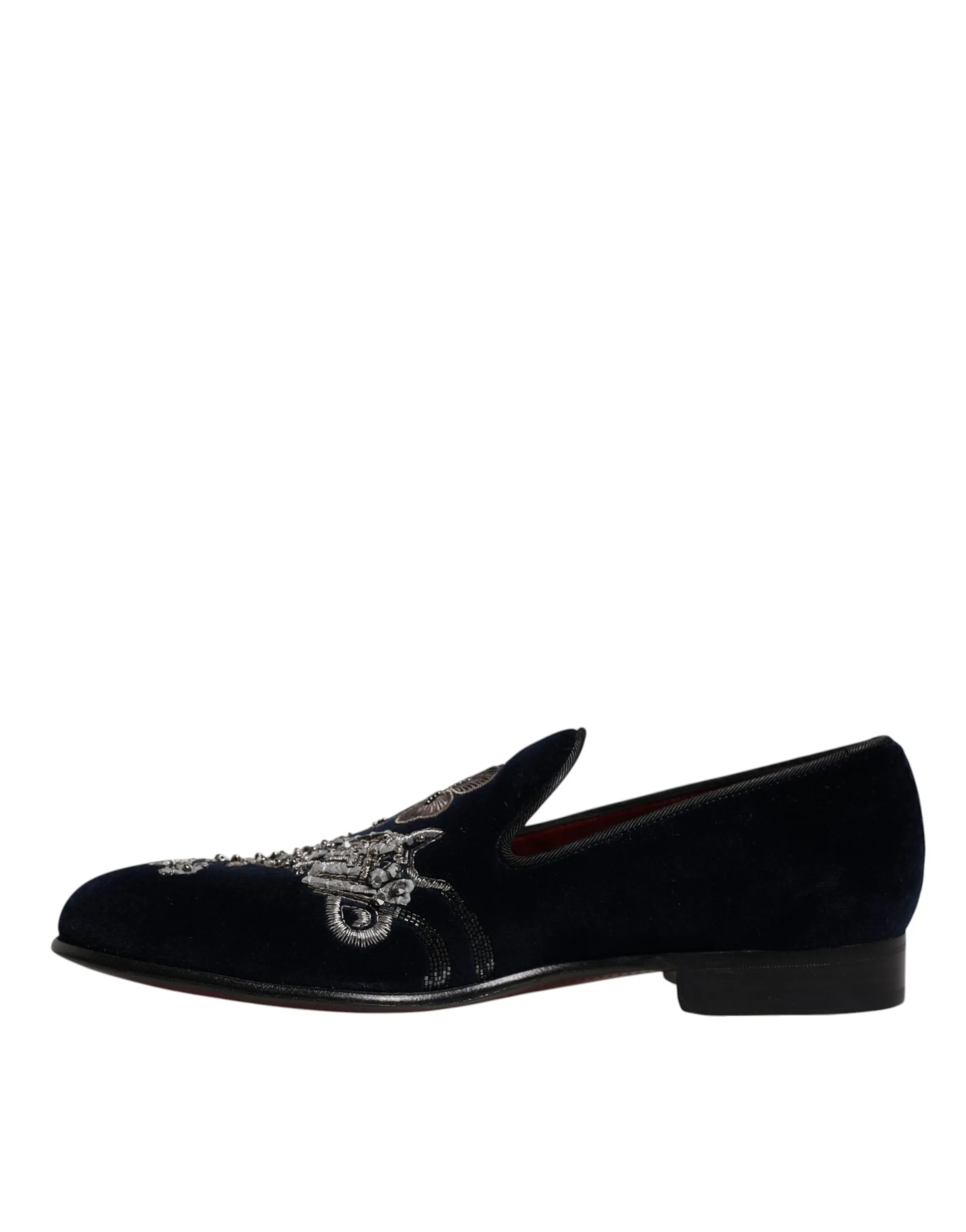 Dolce & Gabbana Men's Black Velvet Floral Gun Loafers Dress Shoes