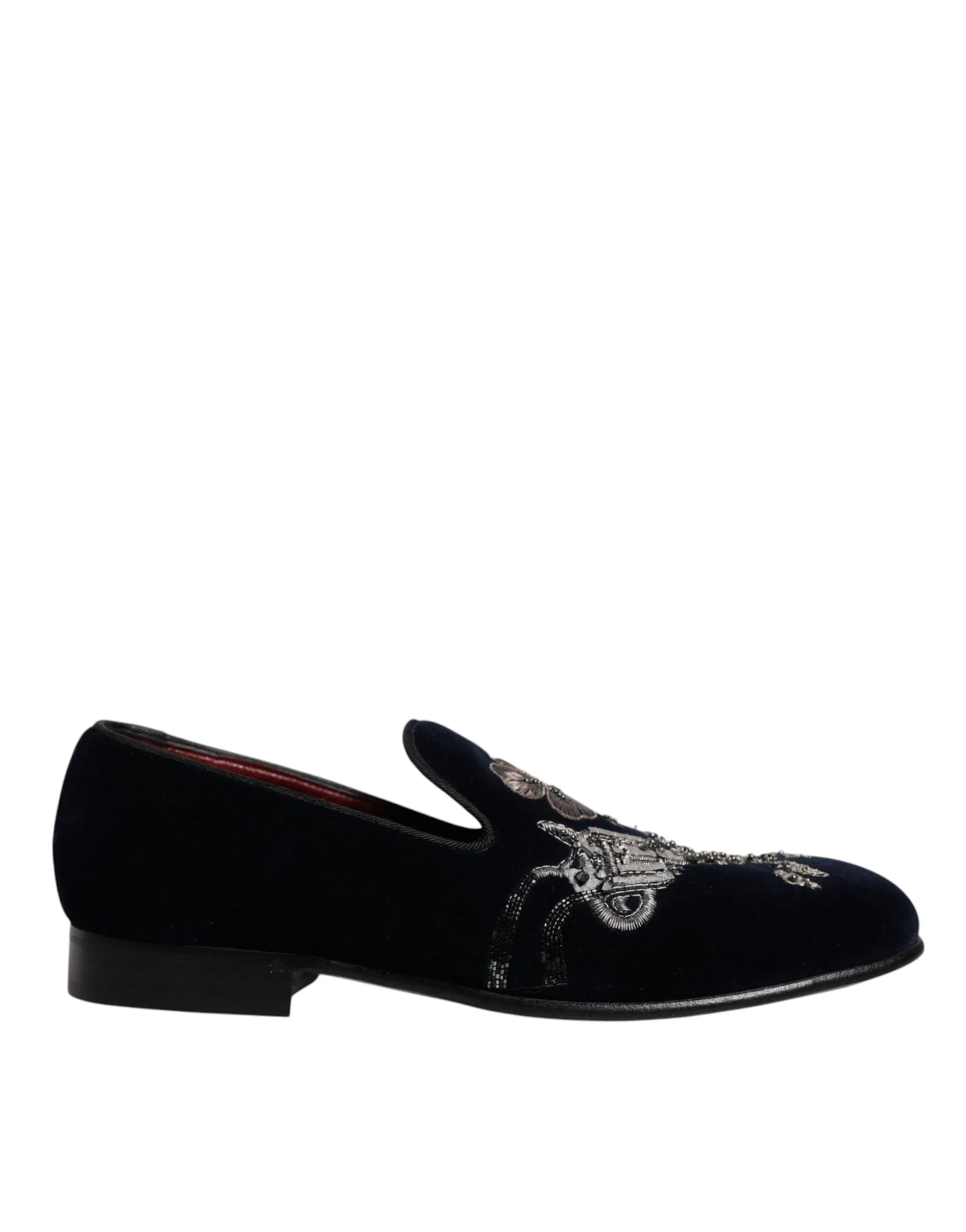 Dolce & Gabbana Men's Black Velvet Floral Gun Loafers Dress Shoes