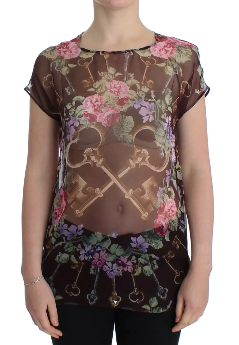 Dolce & Gabbana Women's Elegant Floral Silk Blouse with Cap Sleeves