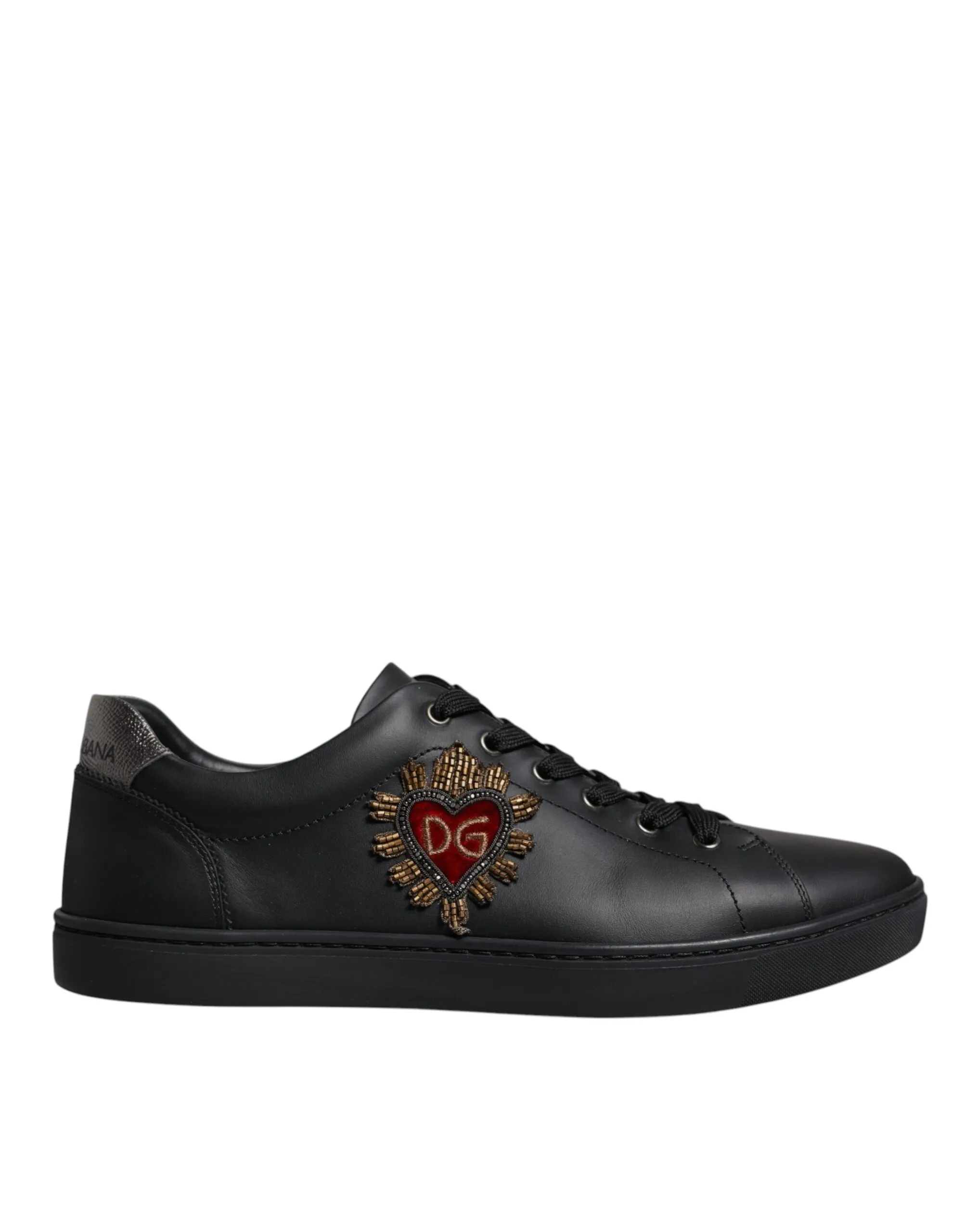 Dolce & Gabbana Men's Black Leather DG Heart London Sneakers Shoes