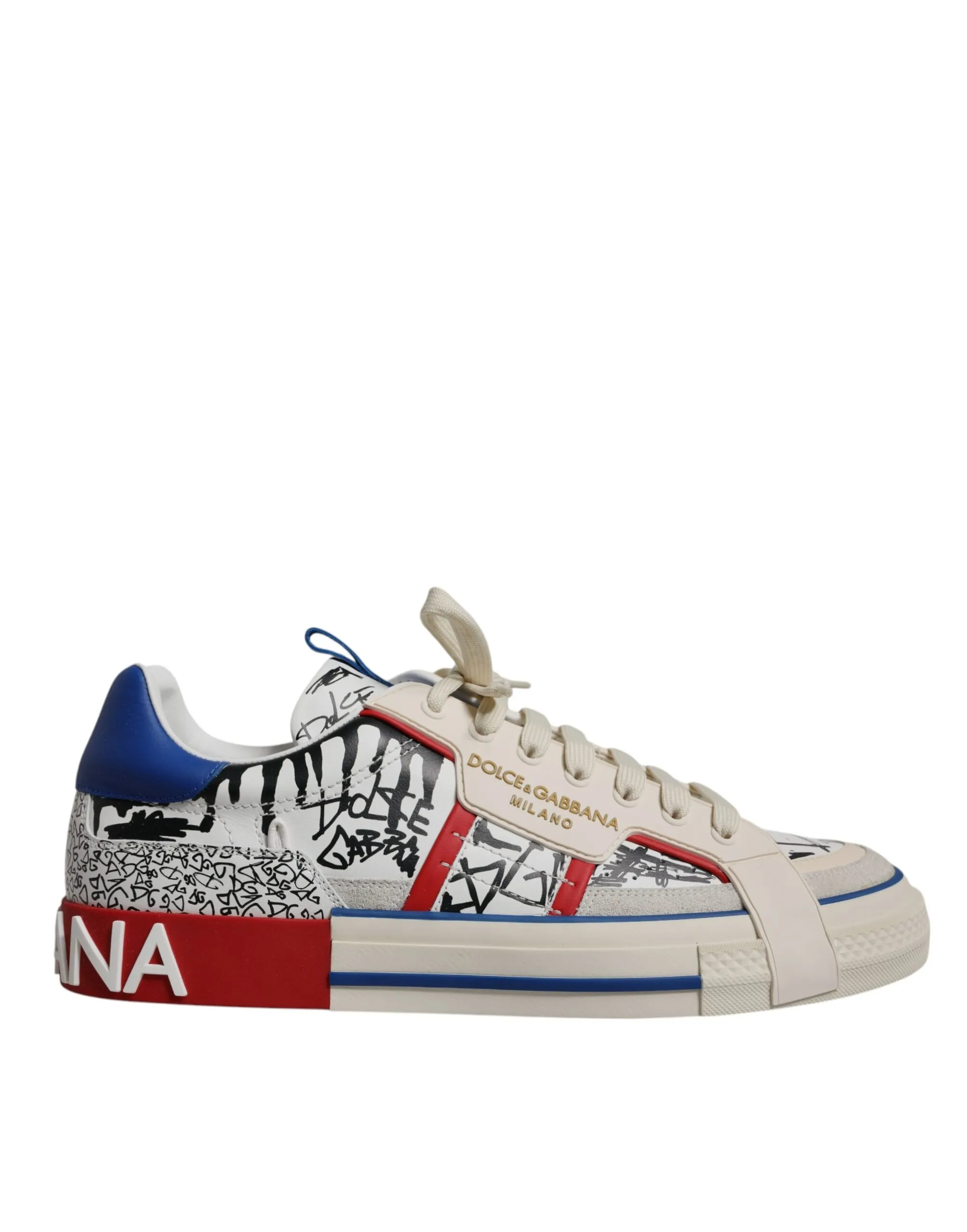 Dolce & Gabbana Men's White Leather Graffiti Custom 2.Zero Sneakers Shoes