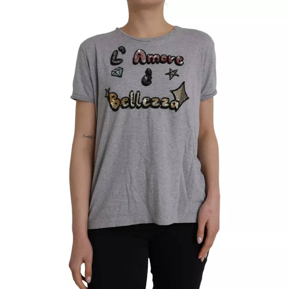 Dolce & Gabbana Women's Gray Cotton L'Amore E'Bellezza Top T-shirt