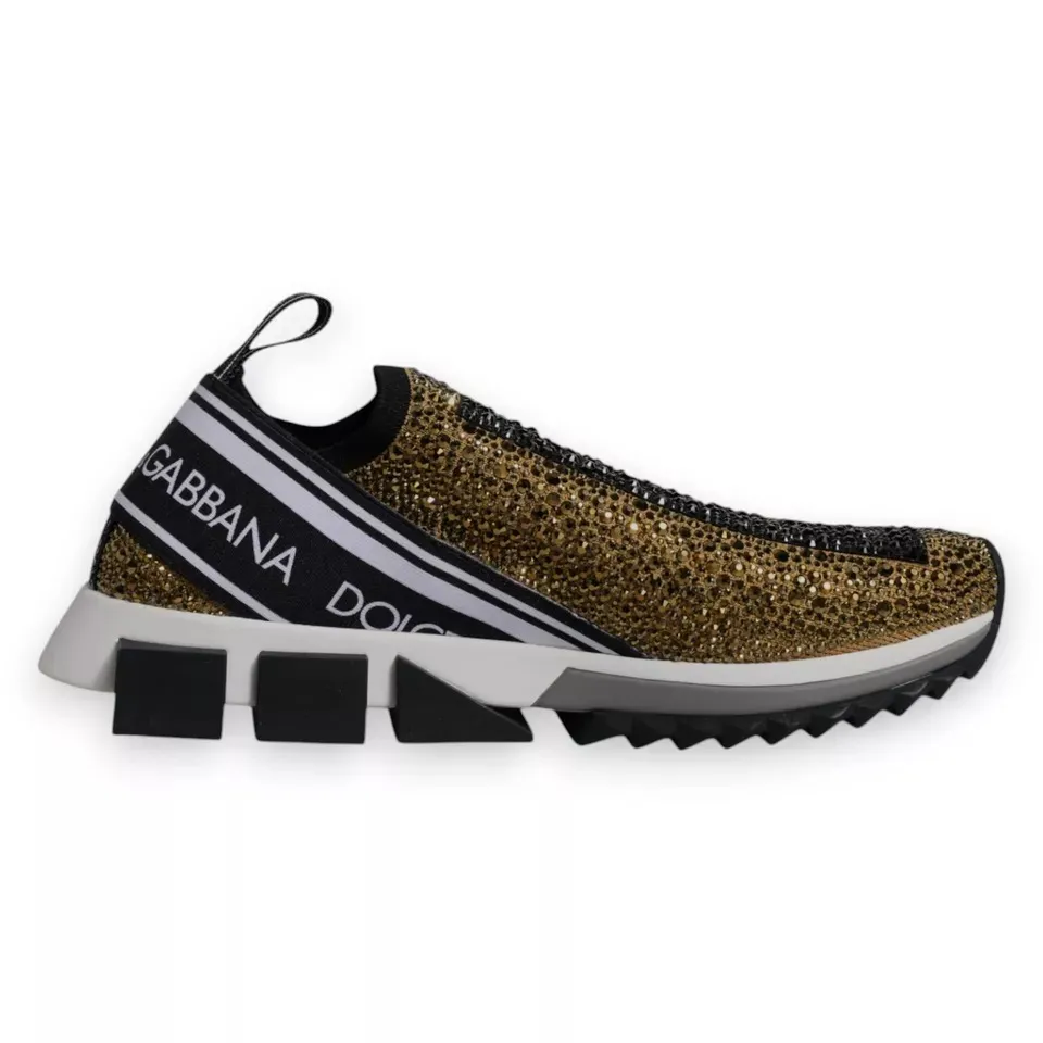 Dolce & Gabbana Men's Gold Rhinestones Sorrento Sneakers Shoes