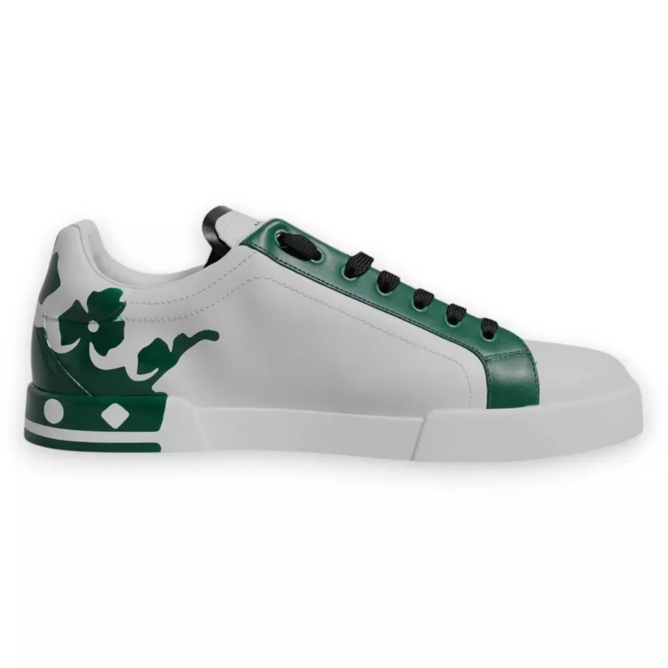 Dolce & Gabbana Men's White Green Leather Crown Milano Sneakers Shoes