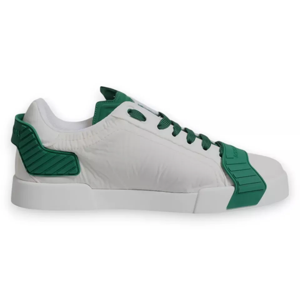 Dolce & Gabbana Men's White Green Leather Logo Low Top Sneakers Shoes