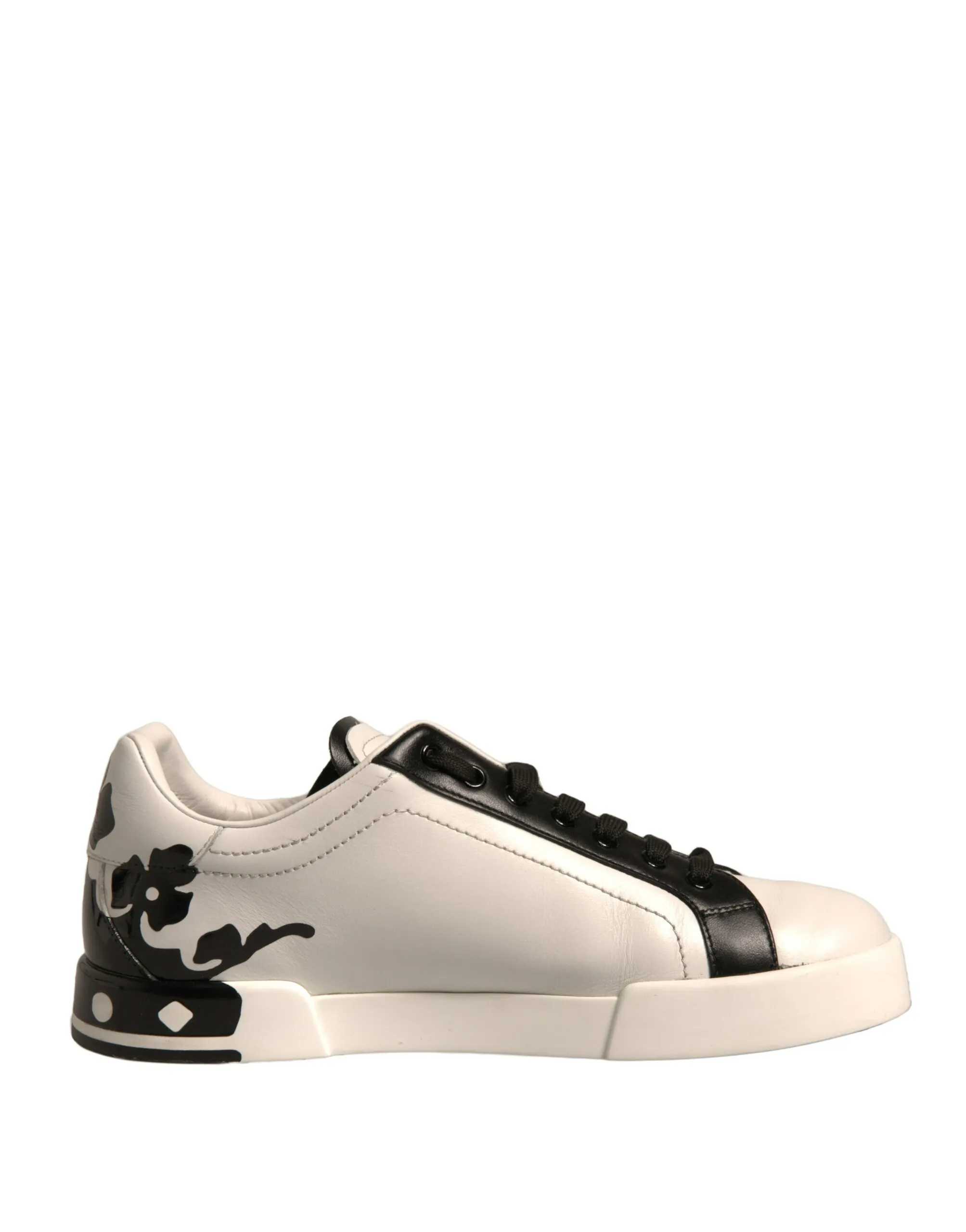 Dolce & Gabbana Men's White Black Leather Crown Milano Sneakers Shoes