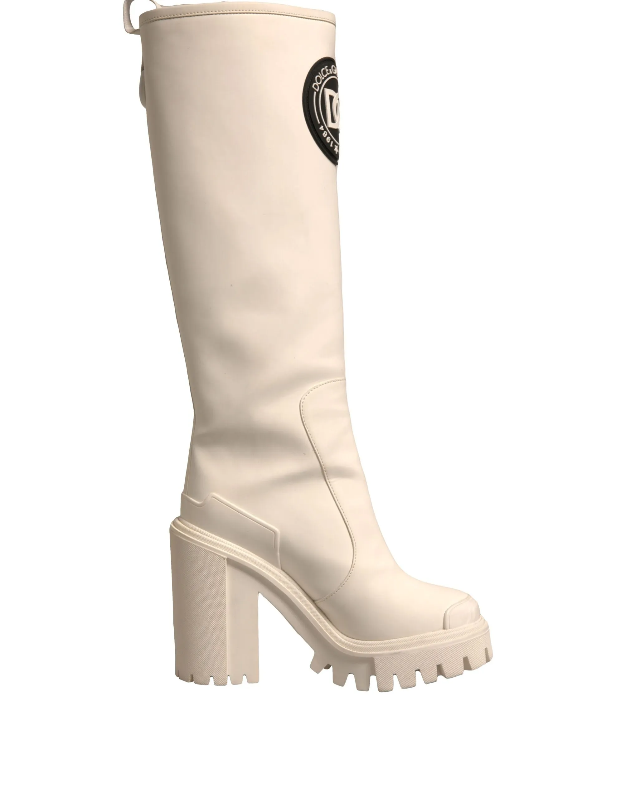 Dolce & Gabbana Women's White DG Logo Hi Trekking Plateau Biker Boots Shoes