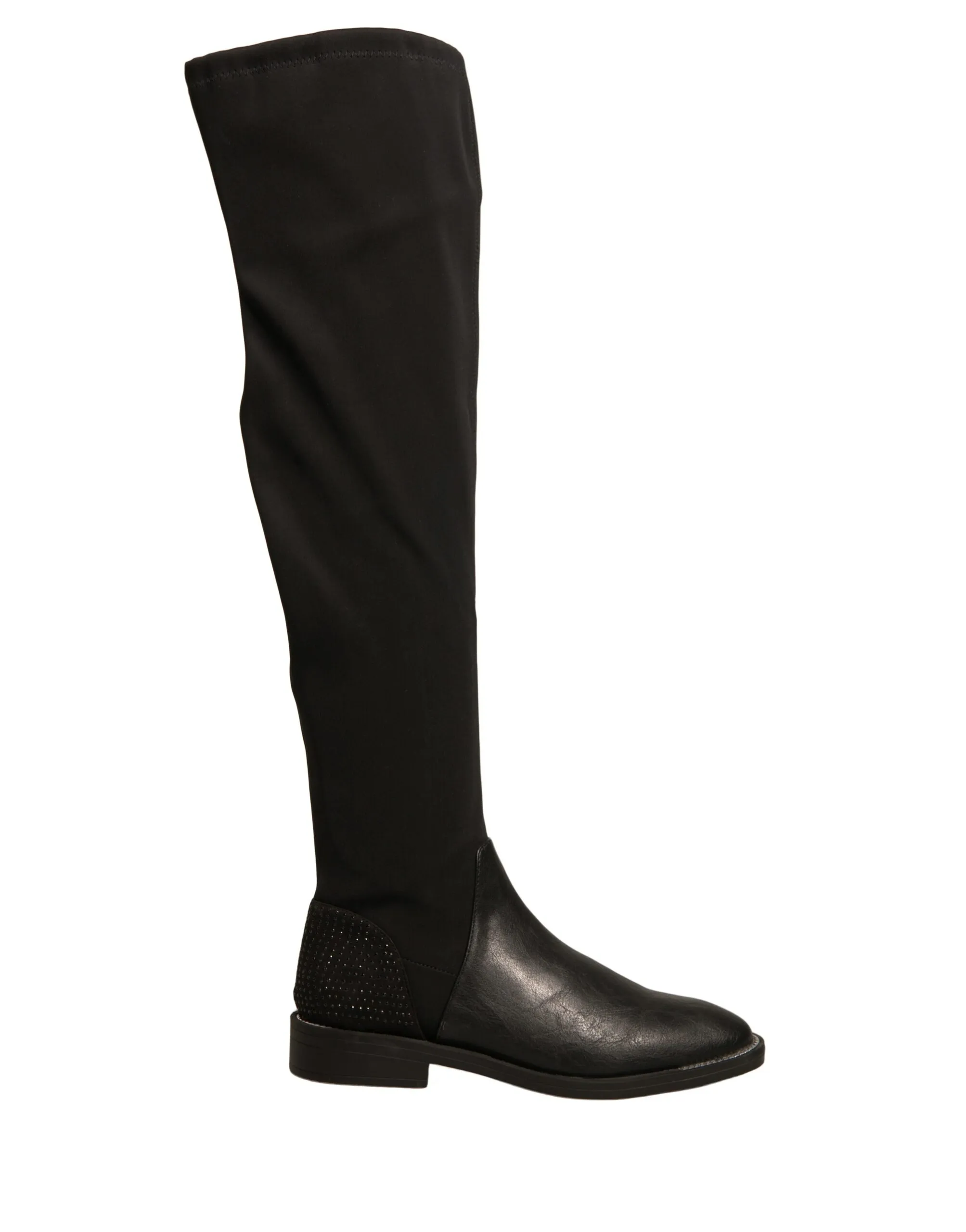 MY TWIN Women's Black Leather Suede Flats High Boots Shoes