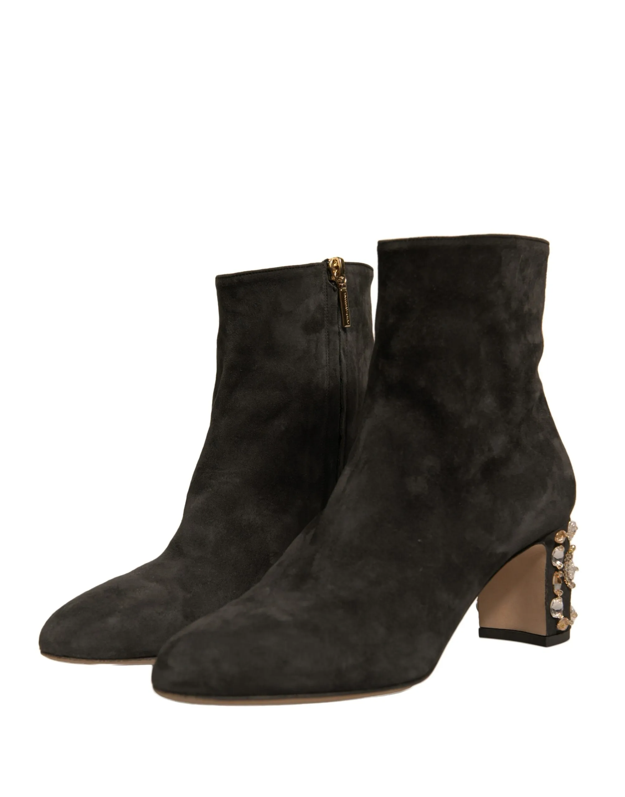 Dolce & Gabbana Women's Black Embellished Heel Ankle Boots Shoes