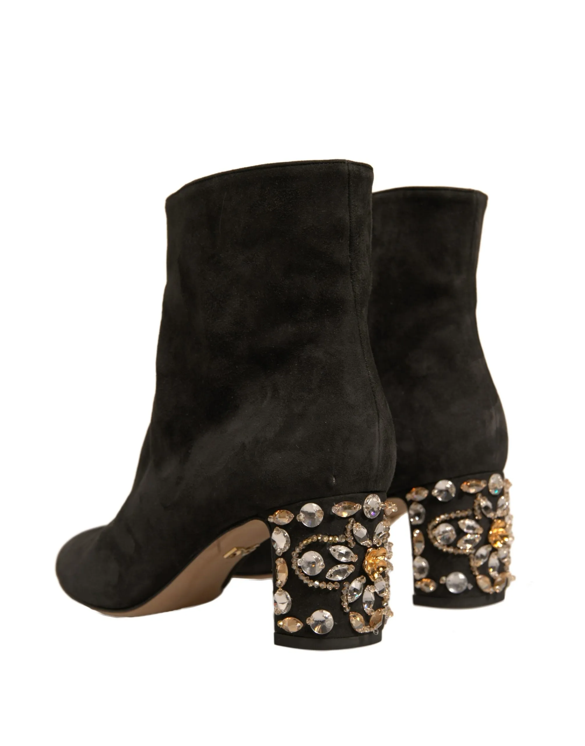 Dolce & Gabbana Women's Black Embellished Heel Ankle Boots Shoes