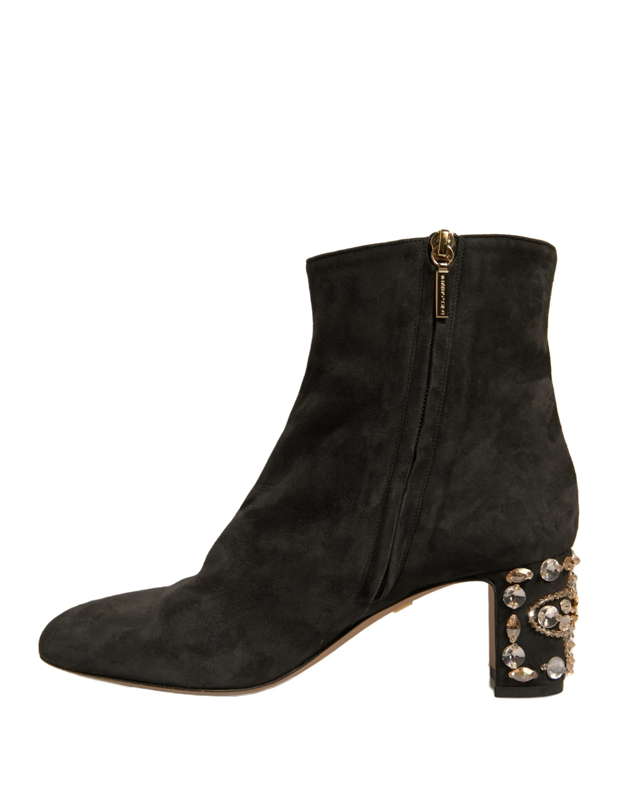 Dolce & Gabbana Women's Black Embellished Heel Ankle Boots Shoes