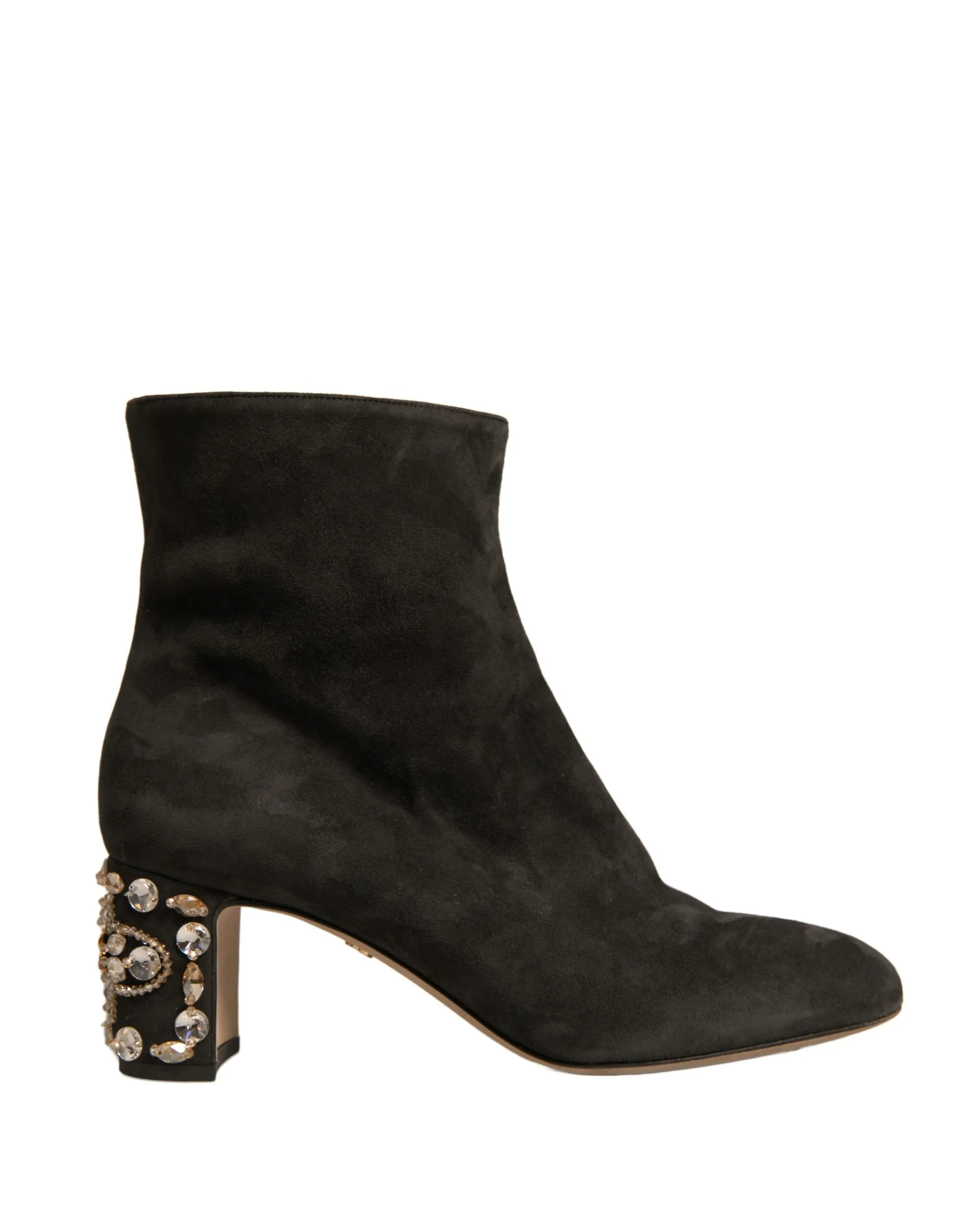Dolce & Gabbana Women's Black Embellished Heel Ankle Boots Shoes