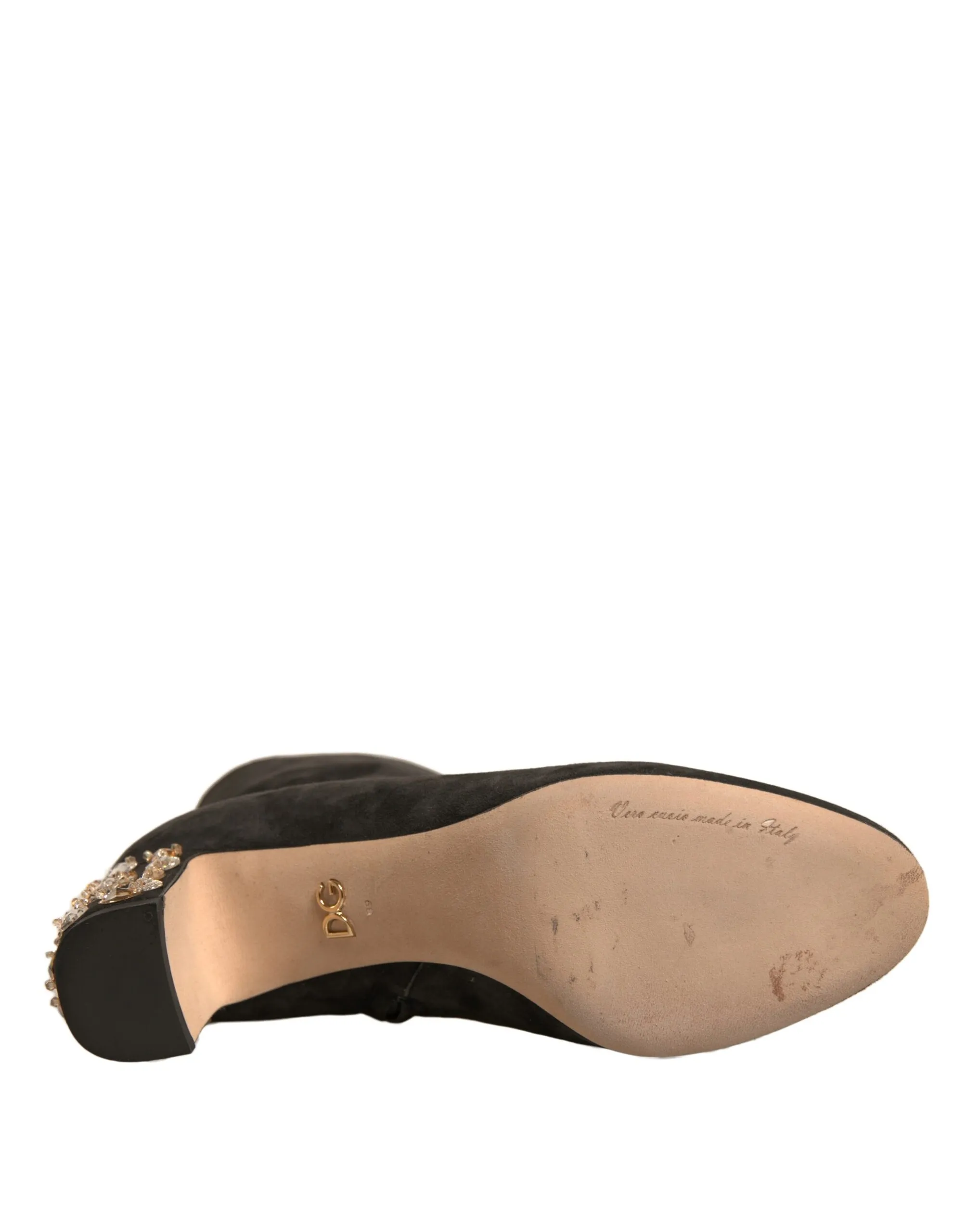 Dolce & Gabbana Women's Black Embellished Heel Ankle Boots Shoes