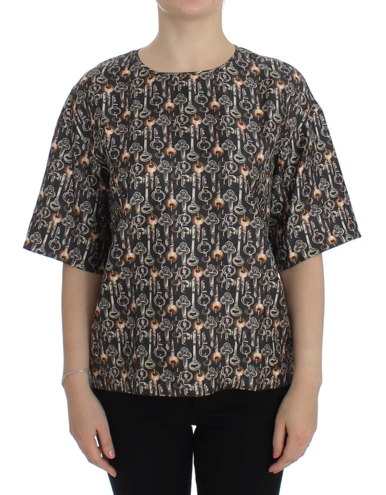 Dolce & Gabbana Women's Enchanted Sicily Silk Blouse with Medieval Keys Print