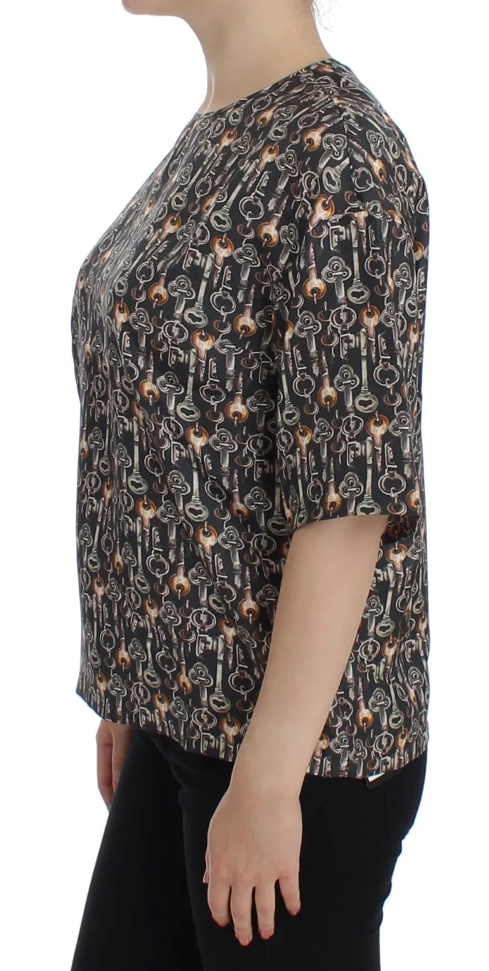 Dolce & Gabbana Women's Enchanted Sicily Silk Blouse with Medieval Keys Print
