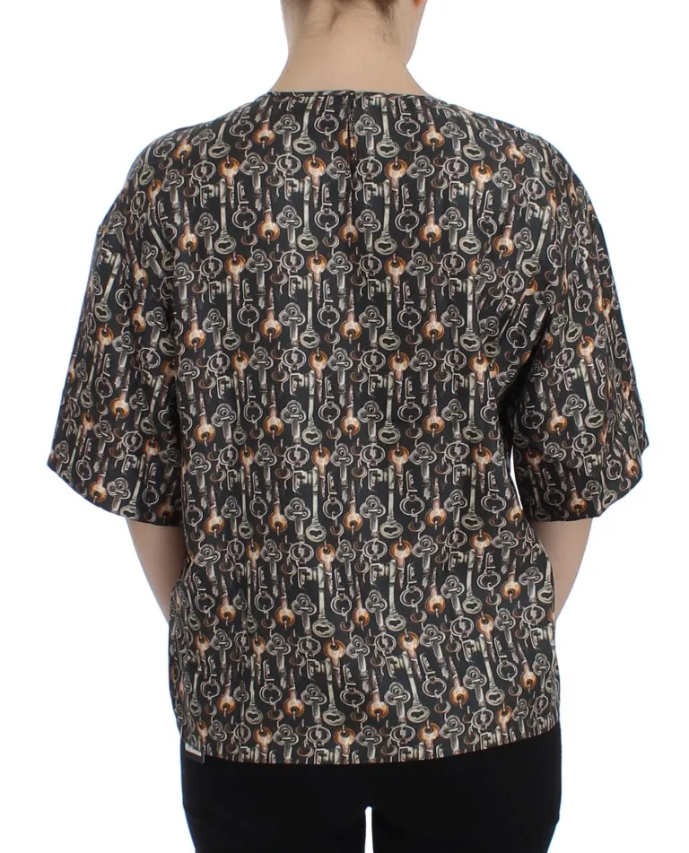 Dolce & Gabbana Women's Enchanted Sicily Silk Blouse with Medieval Keys Print